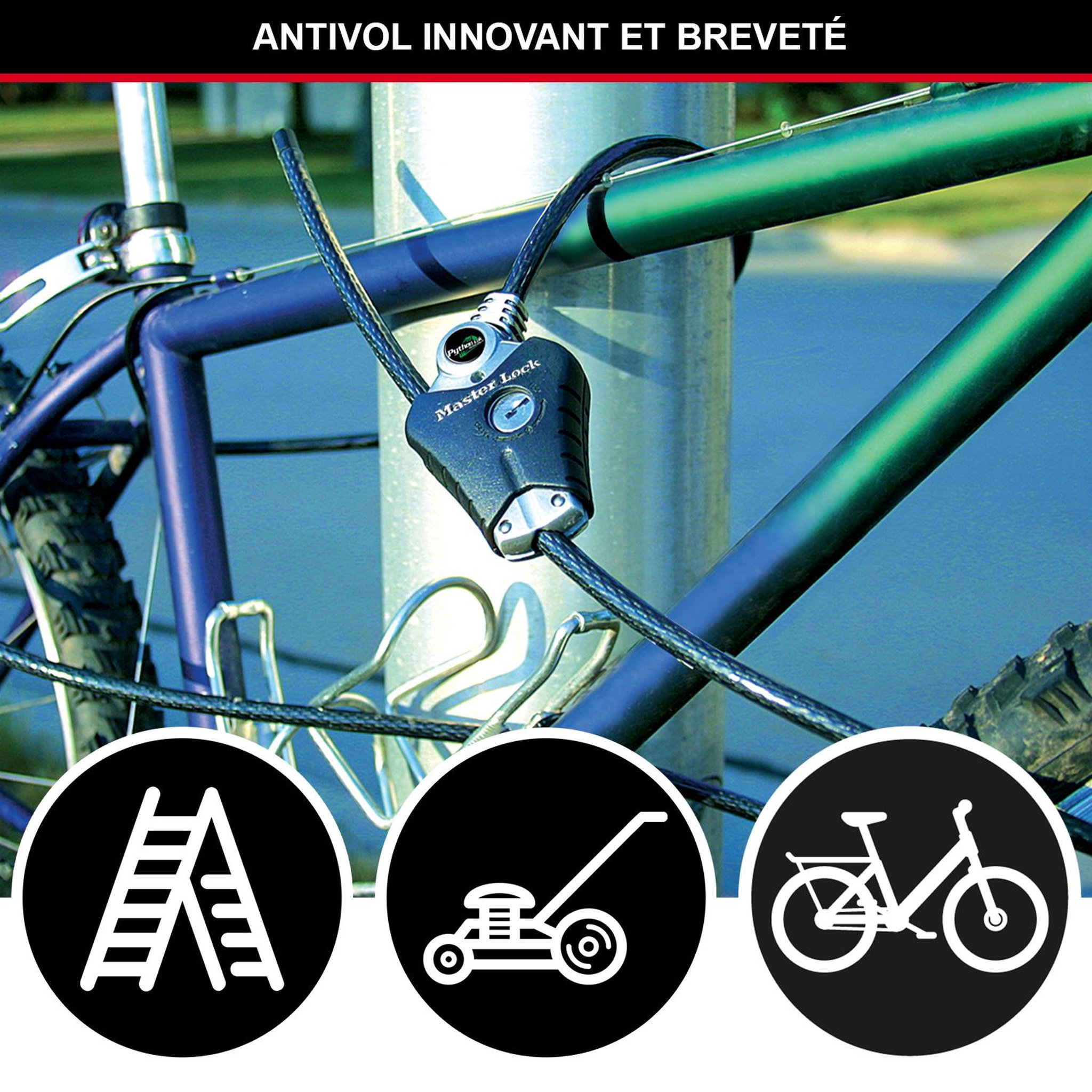 Voir la diapositive 2 : Master lock Câble antivol ajustable [longueur ajustable de 30 cm à 1,8 m] [solution brevetée python] 8428eurdpro