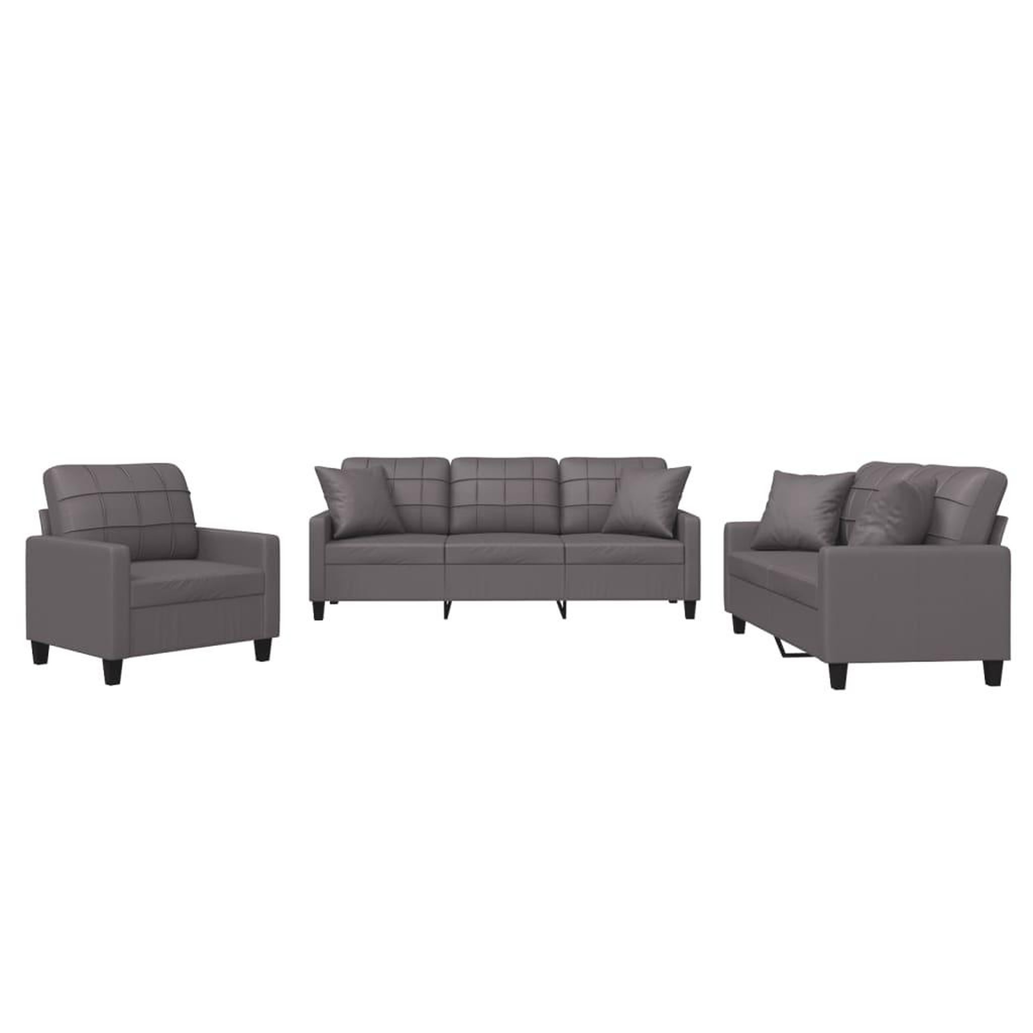 Voir la diapositive 2 : VIDAXL Ensemble de canapes 3 pcs avec coussins gris similicuir