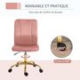 Voir la diapositive 6 : VINSETTO Vinsetto Chaise de bureau style Art déco hauteur réglable pivotante 360° piètement métal doré velours rose poudré