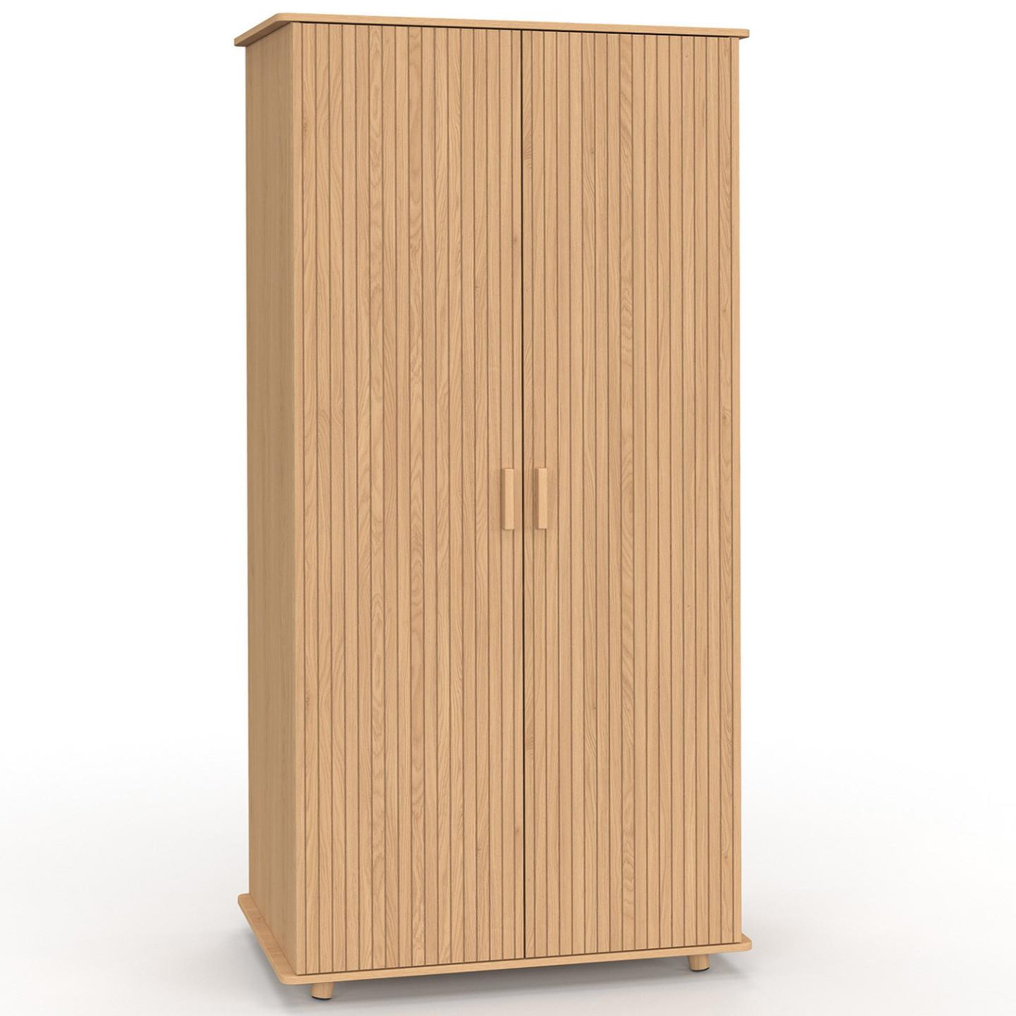 ID MARKET Armoire 2 portes JULIETTE effet lattes tasseau bois coloris chêne penderie 80 cm avec étagères rangement