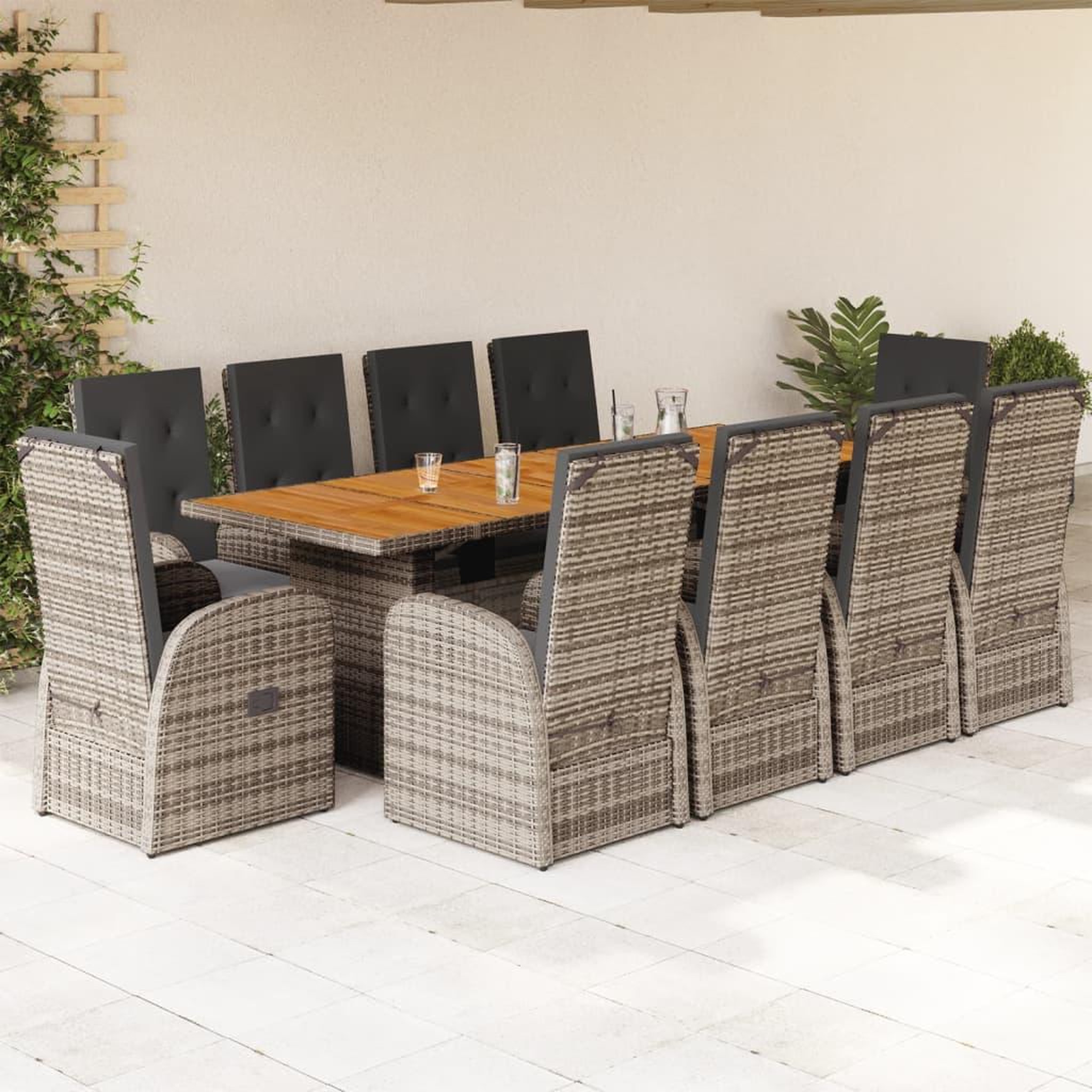 Voir la diapositive 1 : VIDAXL Ensemble a manger de jardin 11pcs avec coussins gris poly rotin