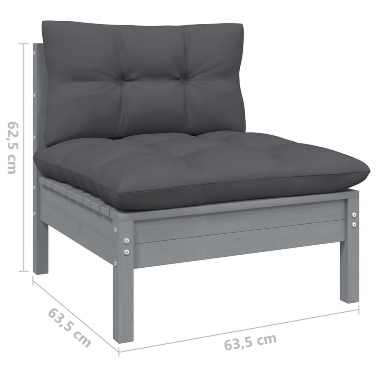 VIDAXL Canape 2 places de jardin et coussins Gris Bois de pin solide