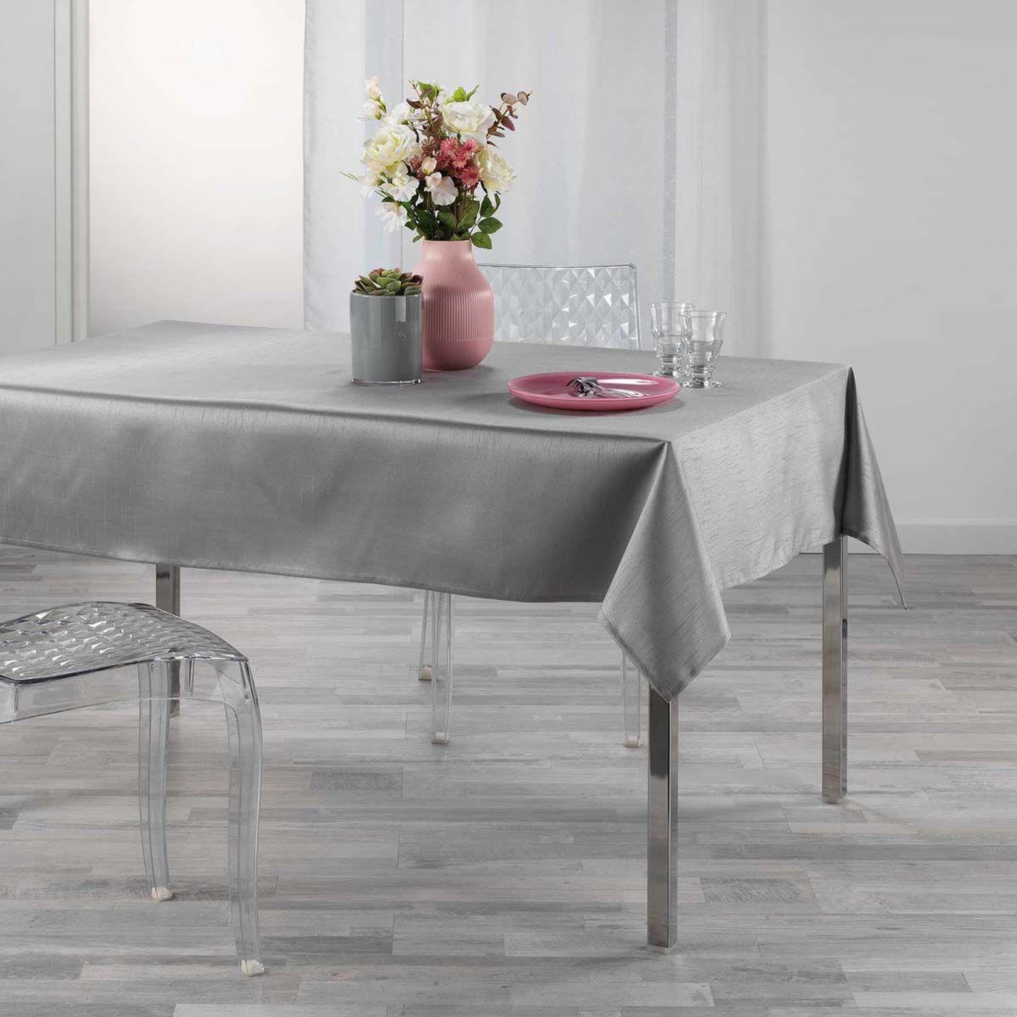 Voir la diapositive 2 : Douceur d'Intérieur Nappe rectangulaire  shana  150x240cm gris perle