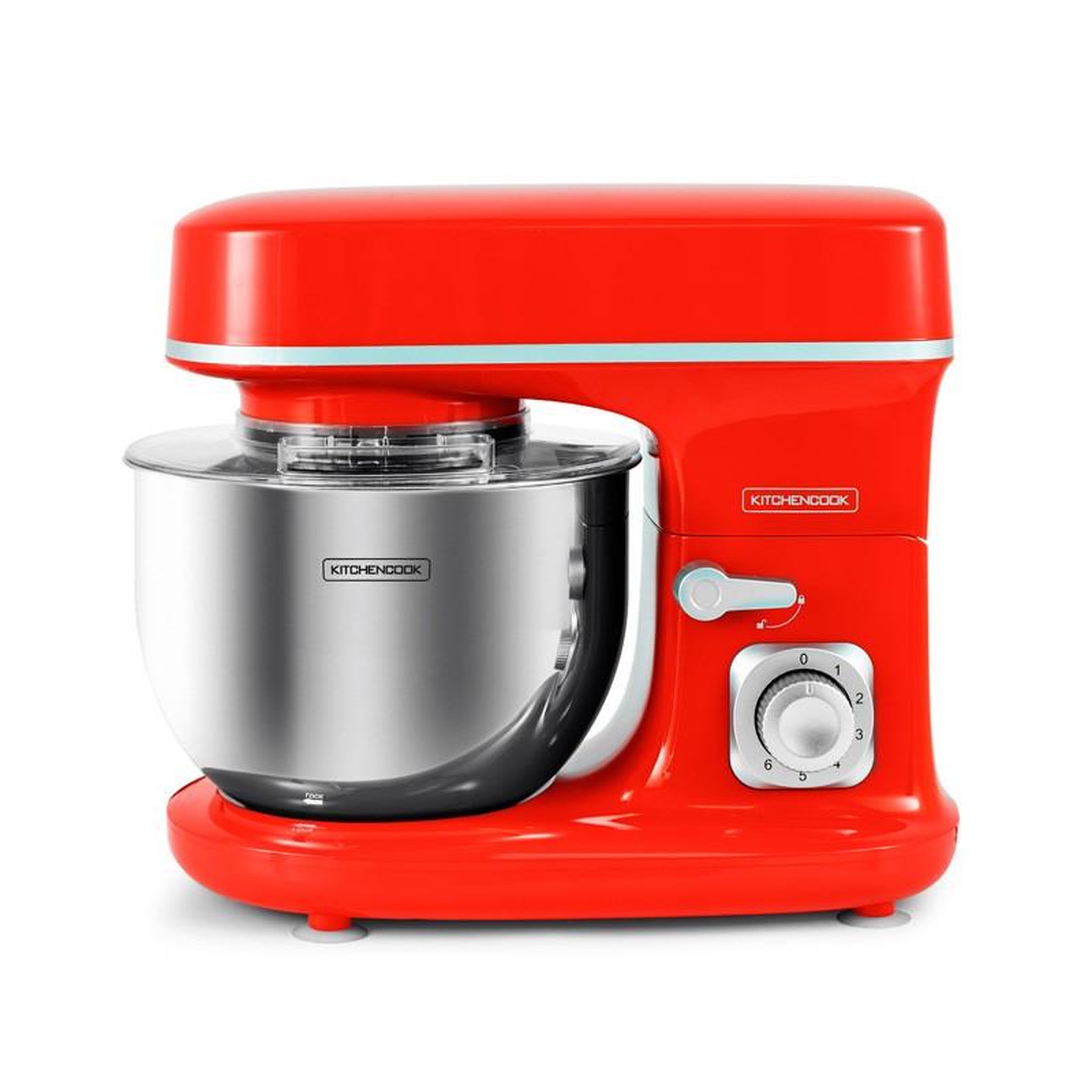 Voir la diapositive 5 : KITCHENCOOK Kitchencook - robot pétrin 5l - 1300w - 6 intensités - bol amovible acier inoxydable - crochet à pâte - fouet à fils - rouge