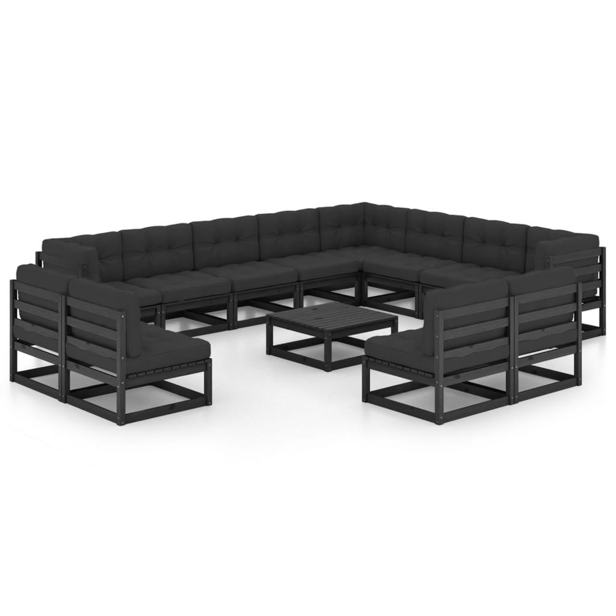 Voir la diapositive 1 : VIDAXL Salon de jardin 13 pcs avec coussins noir bois de pin massif