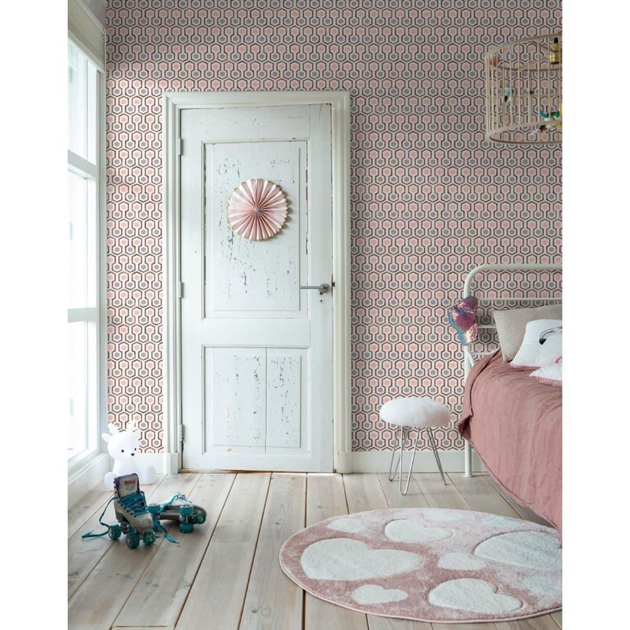 Voir la diapositive 1 : Noordwand Noordwand Papier peint Good Vibes Hexagon Pattern Rose et violet