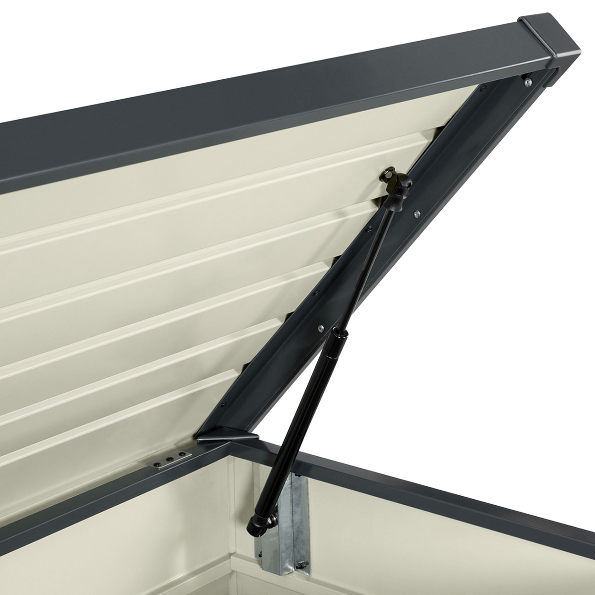 ID MARKET Coffre de rangement métal verrouillable gris anthracite pour jardin 350L 120x62,5x63 cm