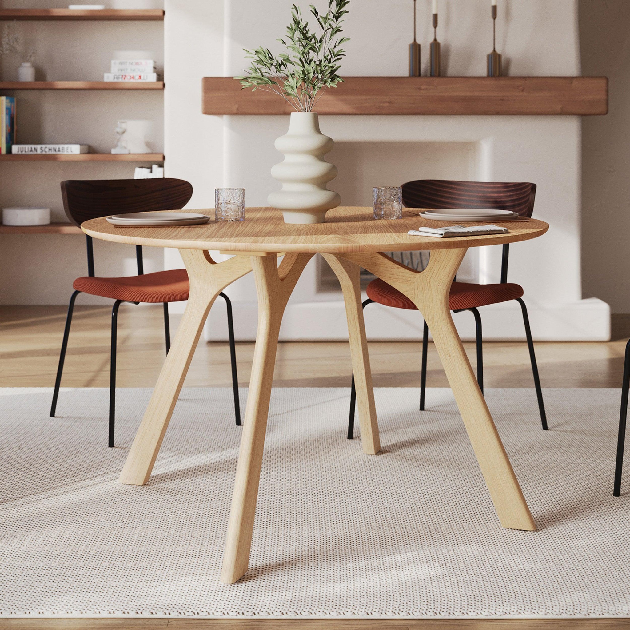 Voir la diapositive 2 : MAISON PAVANE Table ronde 4 personnes en bois d'hévéa massif et placage d120 cm-izzi
