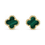 L'ATELIER D'AZUR Boucles d'Oreilles Or Jaune et Malachite - Puces Motif Trèfle à Quatre Feuilles