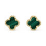 Voir la diapositive 1 : L'ATELIER D'AZUR Boucles d'Oreilles Or Jaune et Malachite - Puces Motif Trèfle à Quatre Feuilles