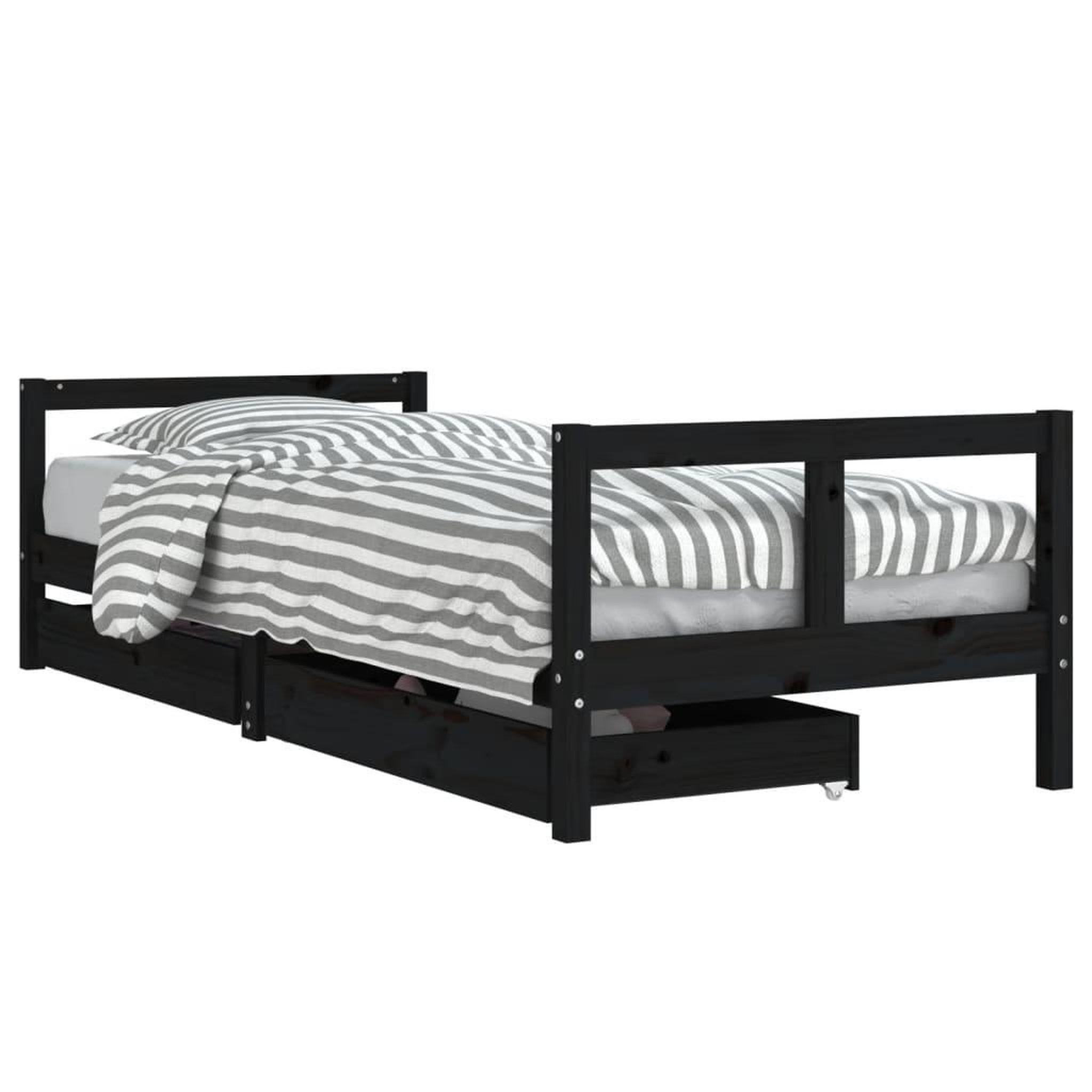 Voir la diapositive 2 : VIDAXL Cadre de lit enfant tiroirs noir 80x200 cm bois de pin massif