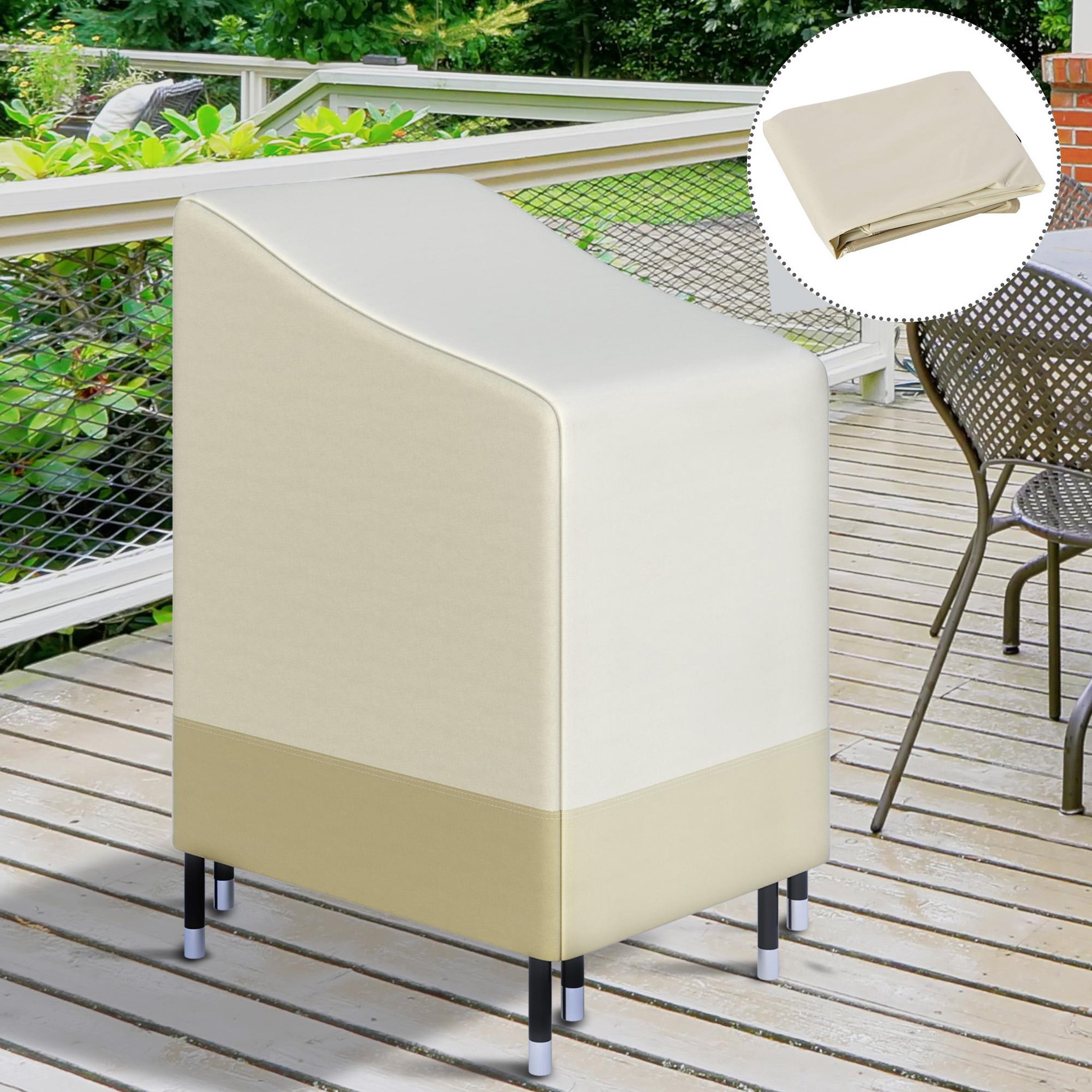 Voir la diapositive 2 : OUTSUNNY Housse de protection chaises de jardin empilables bâche étanche 70l x 90l x 115h cm oxford haute densité 600d beige café