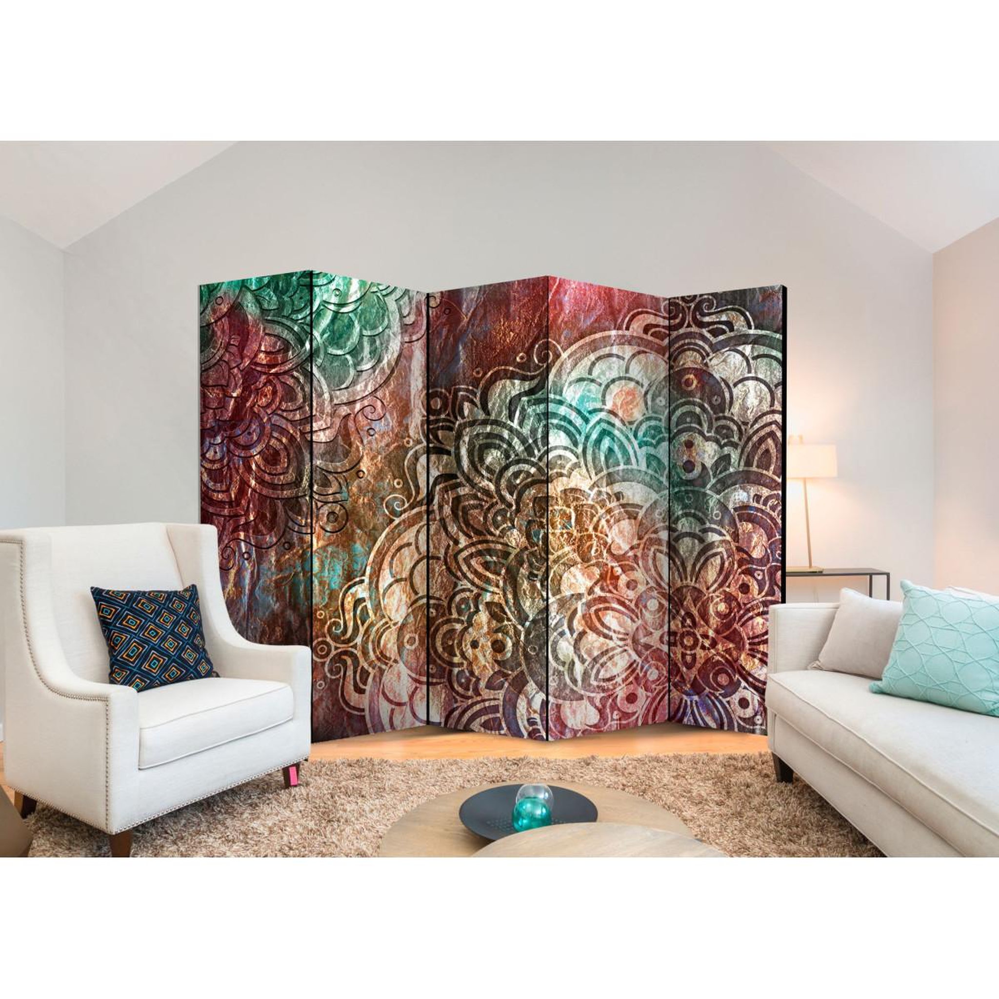 Voir la diapositive 2 : Paris Prix Paravent 5 volets  mandala : copper garden  172x225cm