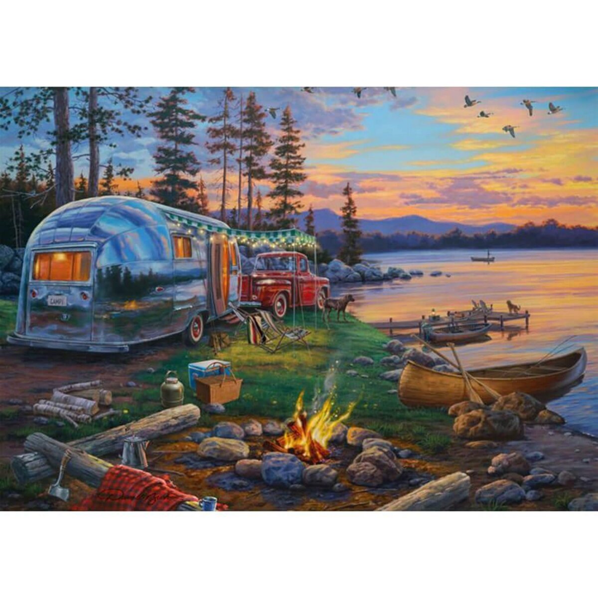 Schmidt Puzzle 1000 pièces : Camping idylle au bord du lac