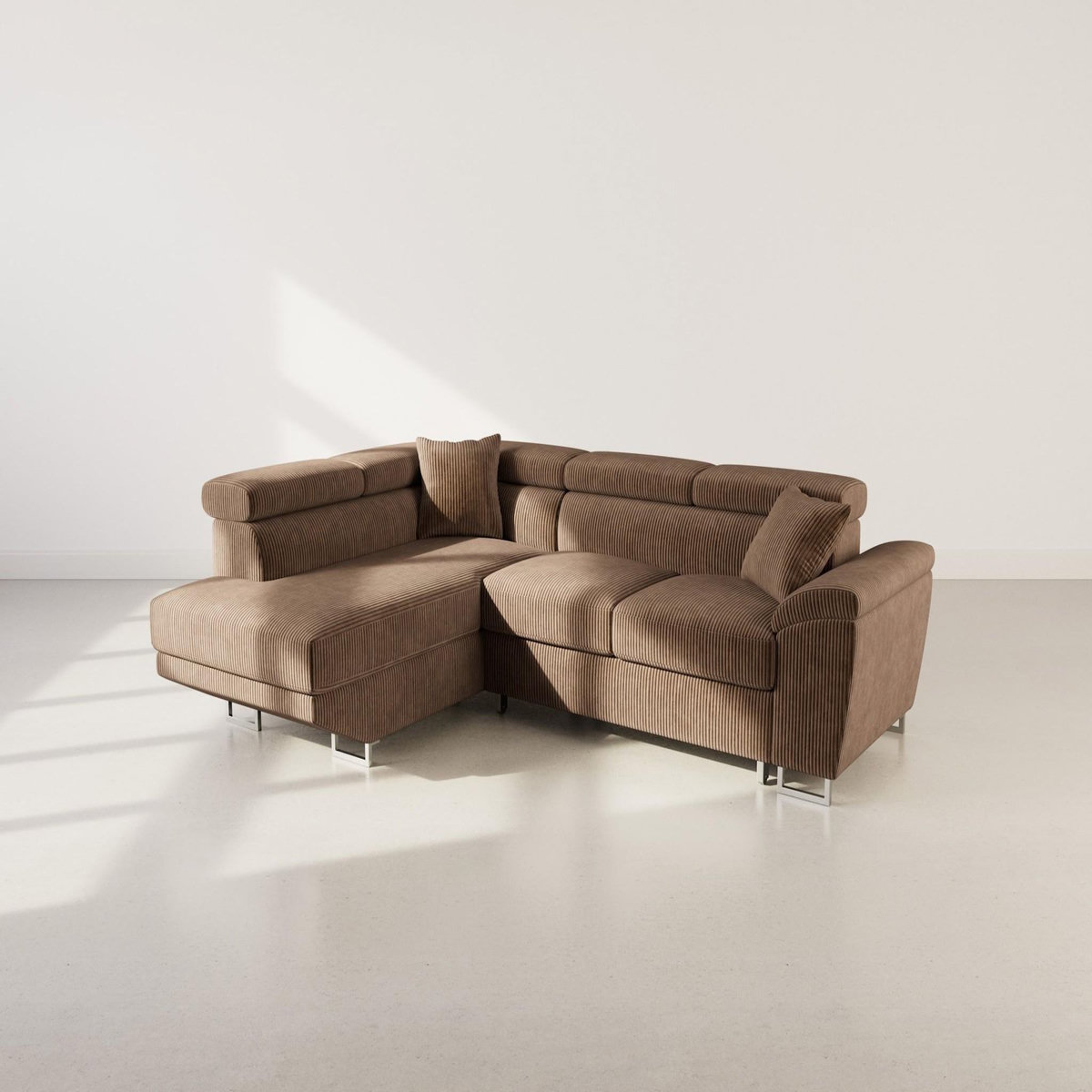 BEST MOBILIER Baoji - canapé d'angle gauche 5 places convertible avec têtières et coffre en velours côtelé