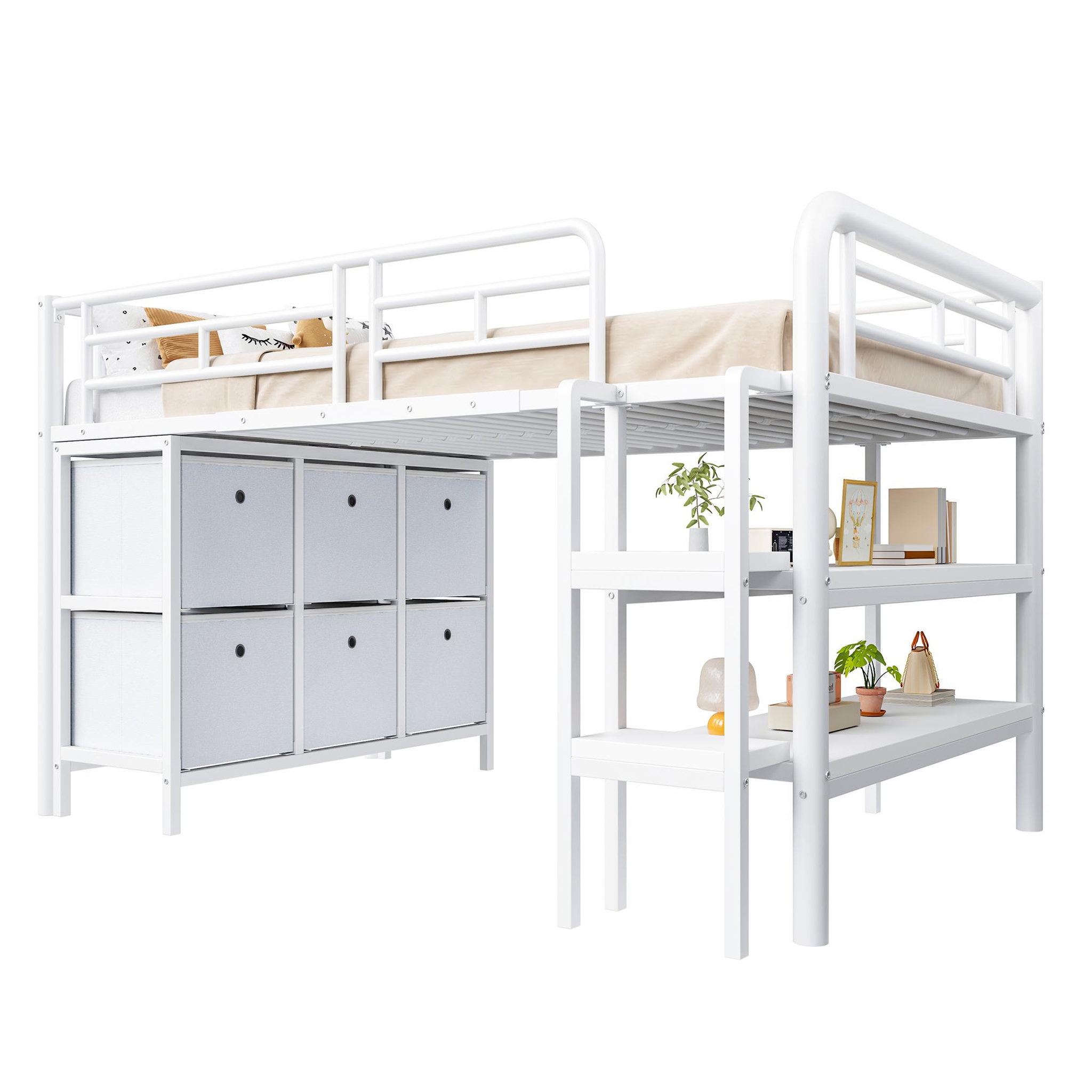 MERAX Lit mezzanine enfant. Coloris disponibles : Blanc, Rose
