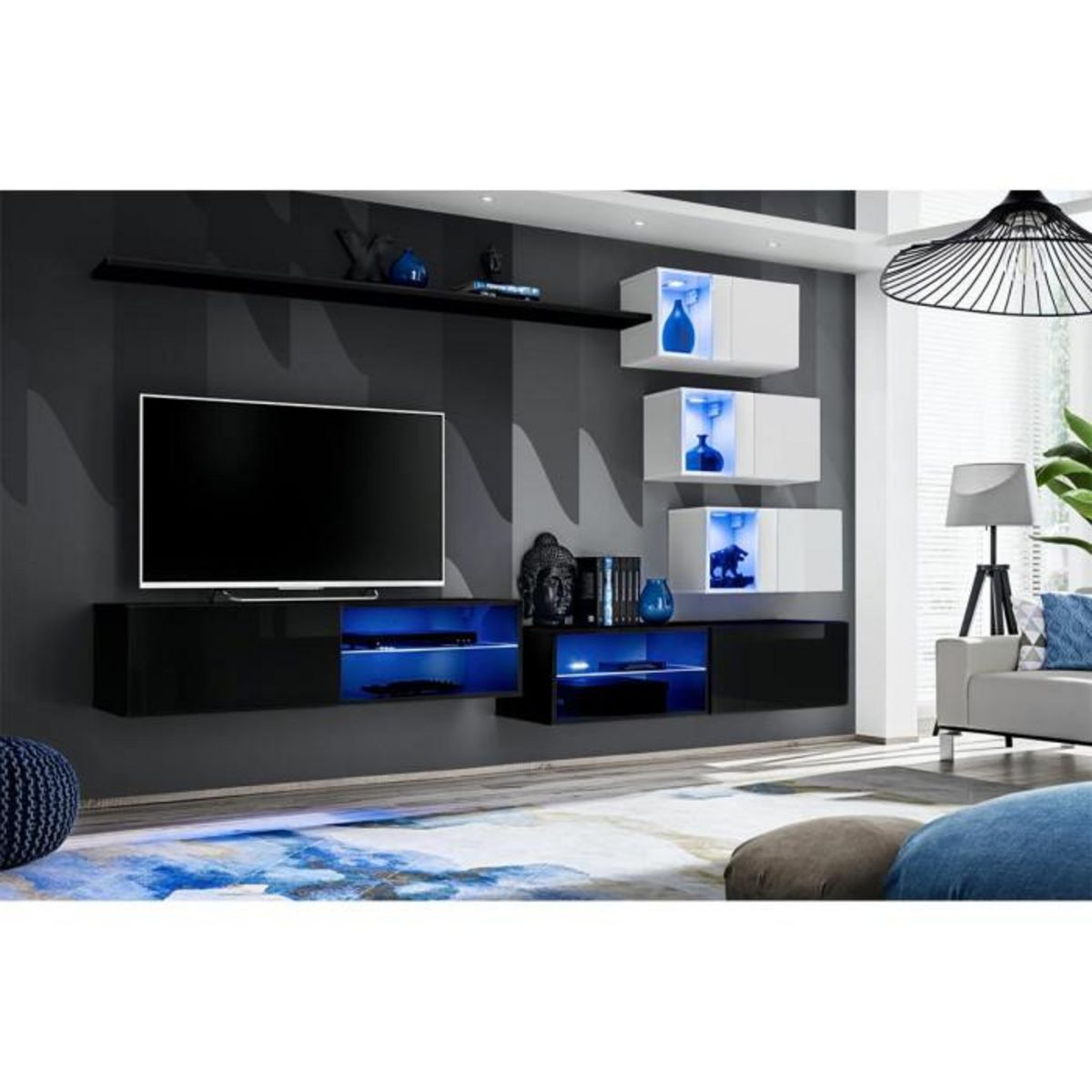 Paris Prix Ensemble Meuble TV Design  Switch XXIV  250cm Noir & Blanc