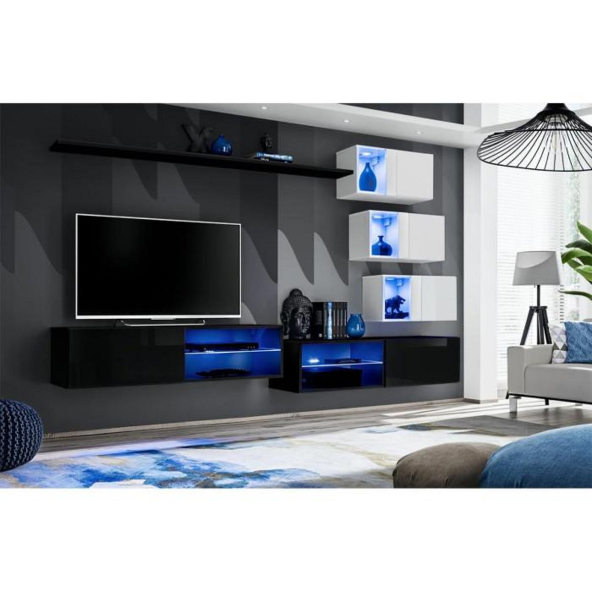 Paris Prix Ensemble Meuble TV Design  Switch XXIV  250cm Noir & Blanc