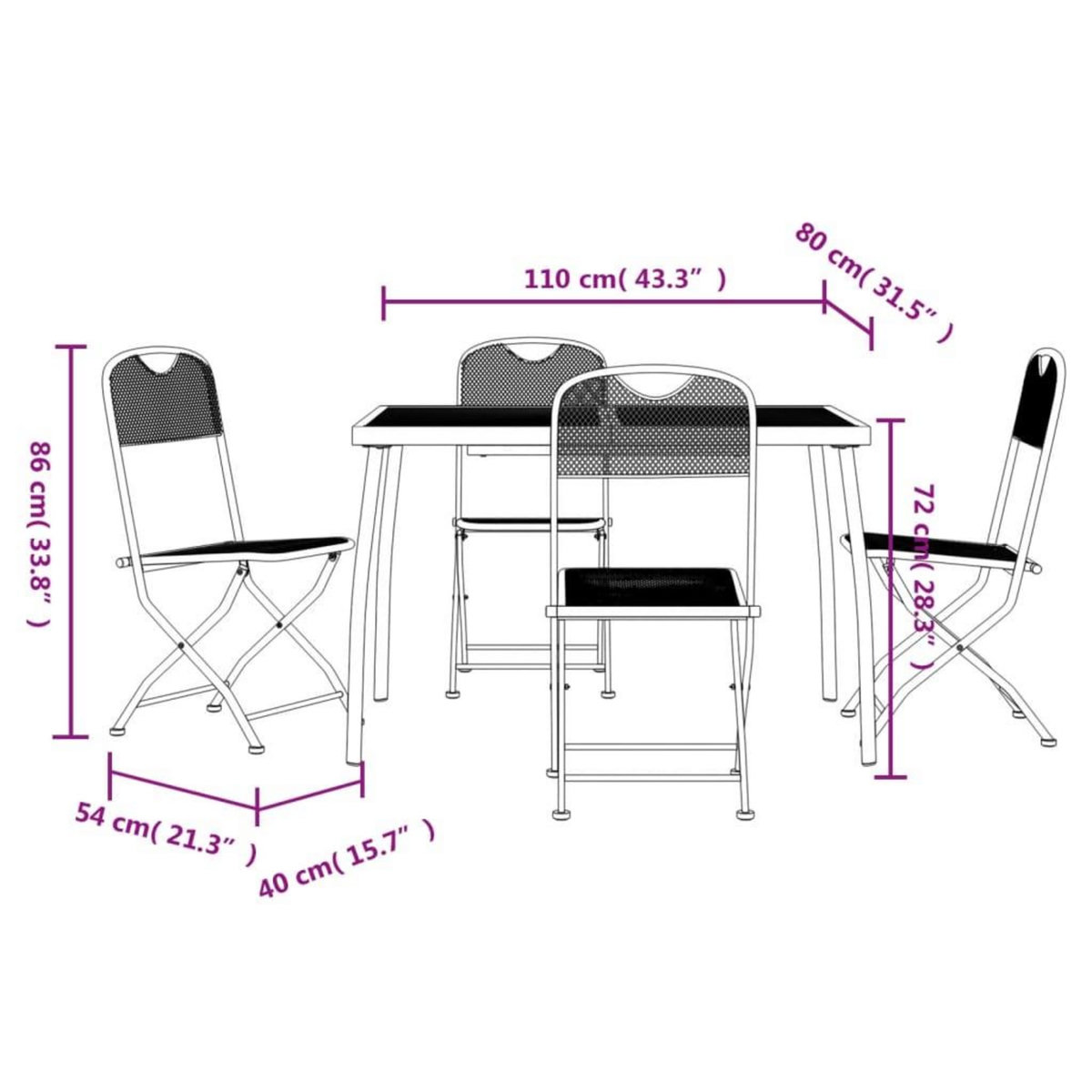 VIDAXL Ensemble a manger de jardin 5 pcs anthracite metal maille