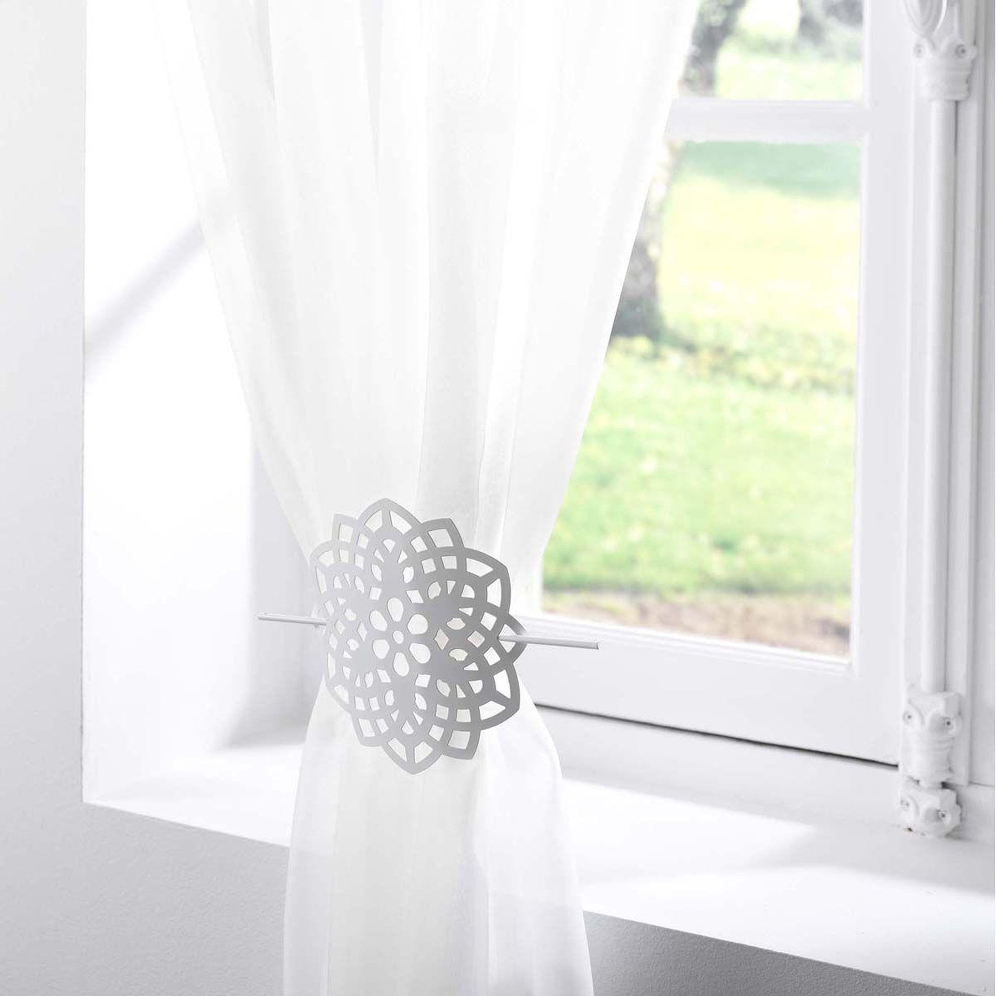 Voir la diapositive 3 : Douceur d'Intérieur Embrasse de rideau broche  rosae  17cm blanc