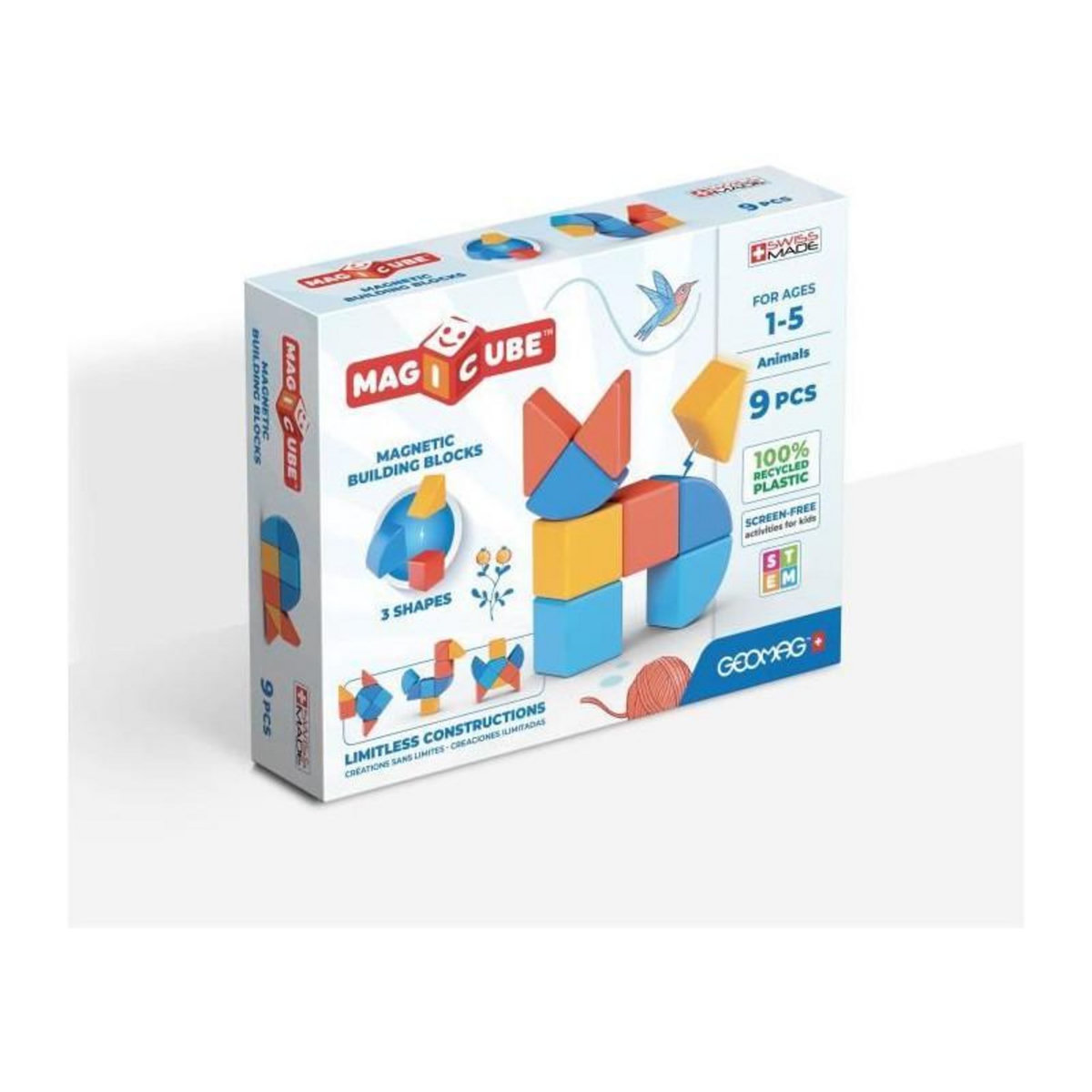 Geomag Blocs magnétiques - GEOMAG - Magicube 208 - 9 pieces - Formes variées - Animaux - Plastique recyclé