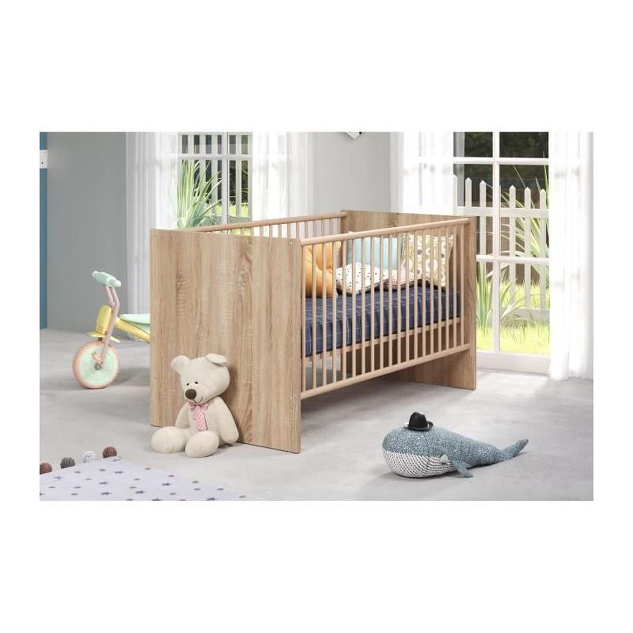 Voir la diapositive 4 : TREND TEAM Chambre bébé duo NIKO - Lit 70x140 cm + Commode a langer 2 portes - Décor chene naturel - TRENDTEAM