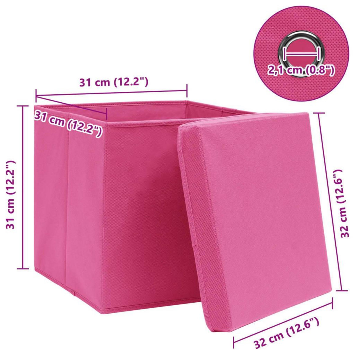 VIDAXL Boîtes de rangement avec couvercles 10pcs Rose 32x32x32cm Tissu