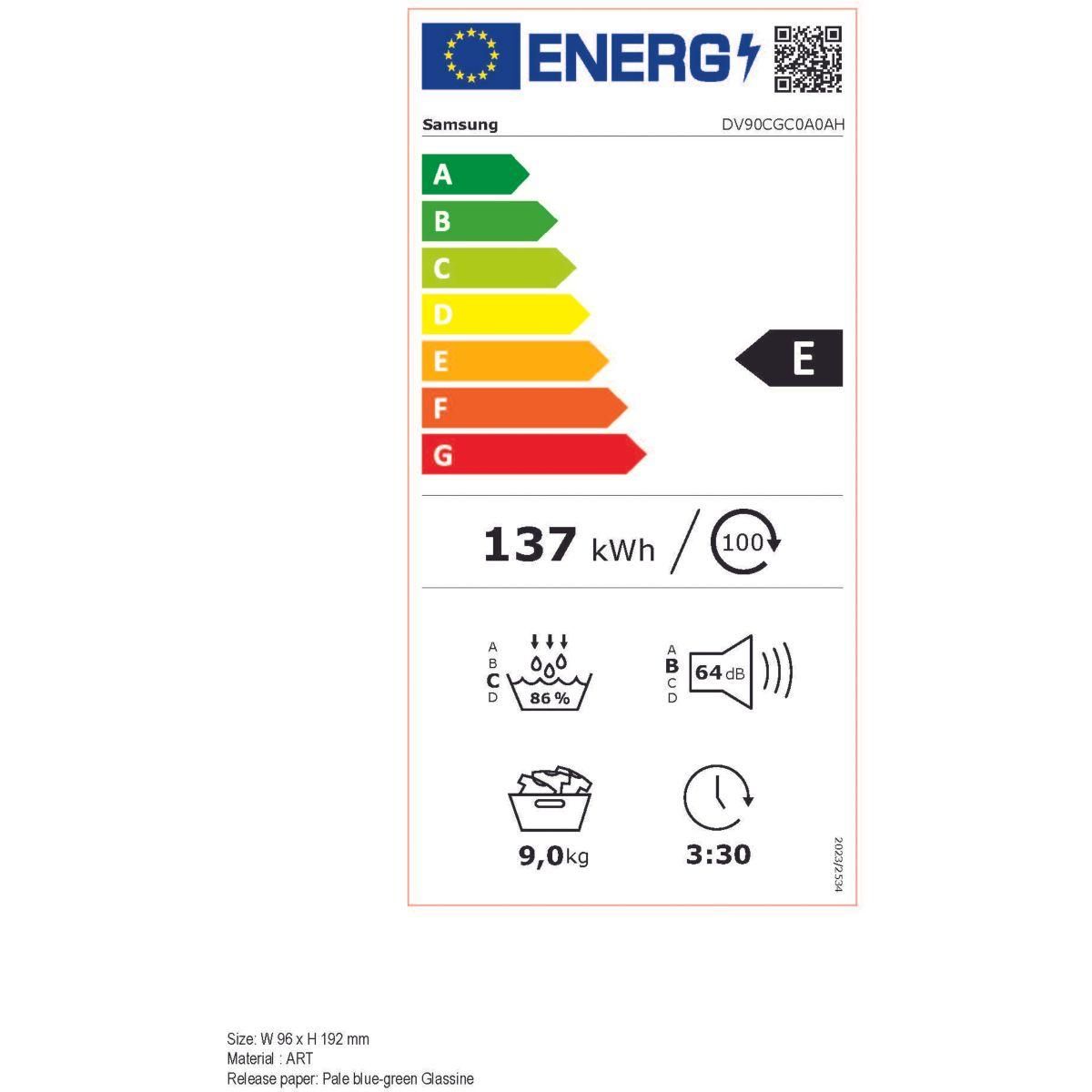 Samsung Sèche linge pompe à chaleur DV90CGC0A0AH