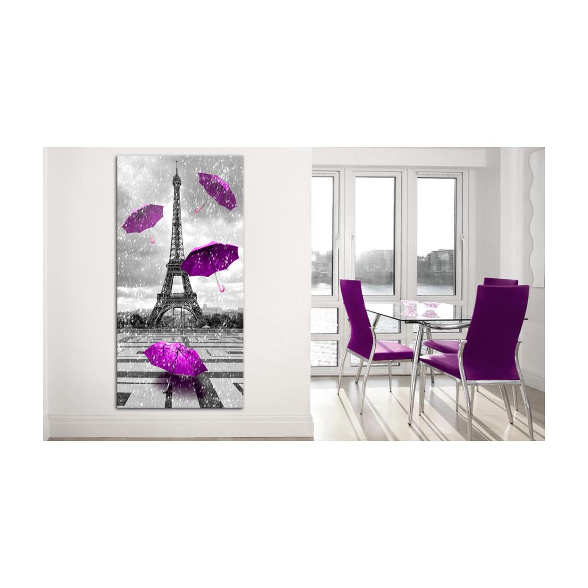 Voir la diapositive 2 : Paris Prix Tableau imprimé  paris : purple umbrellas  60x120cm