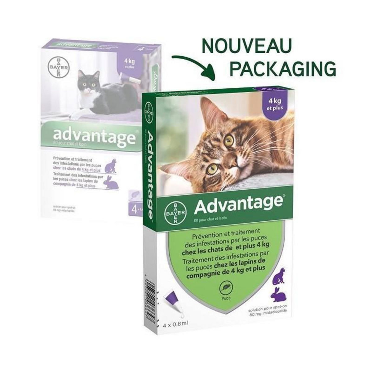 Advantage ADVANTAGE 80 - 6 pipettes antiparasitaires - Pour chat et lapin de 4kg et plus