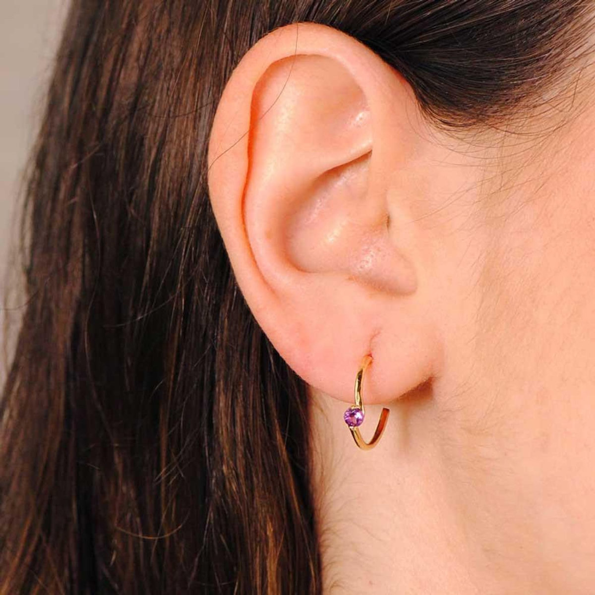 L'ATELIER D'AZUR Boucles d'Oreilles Demi Créoles Améthystes - Or 18 Carats 750 Jaune