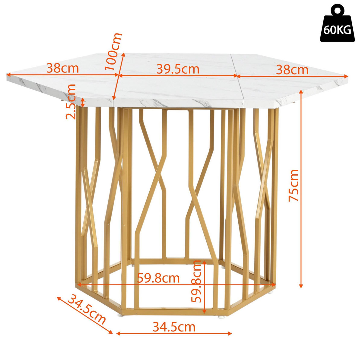 MERAX Table à manger hexagonale
