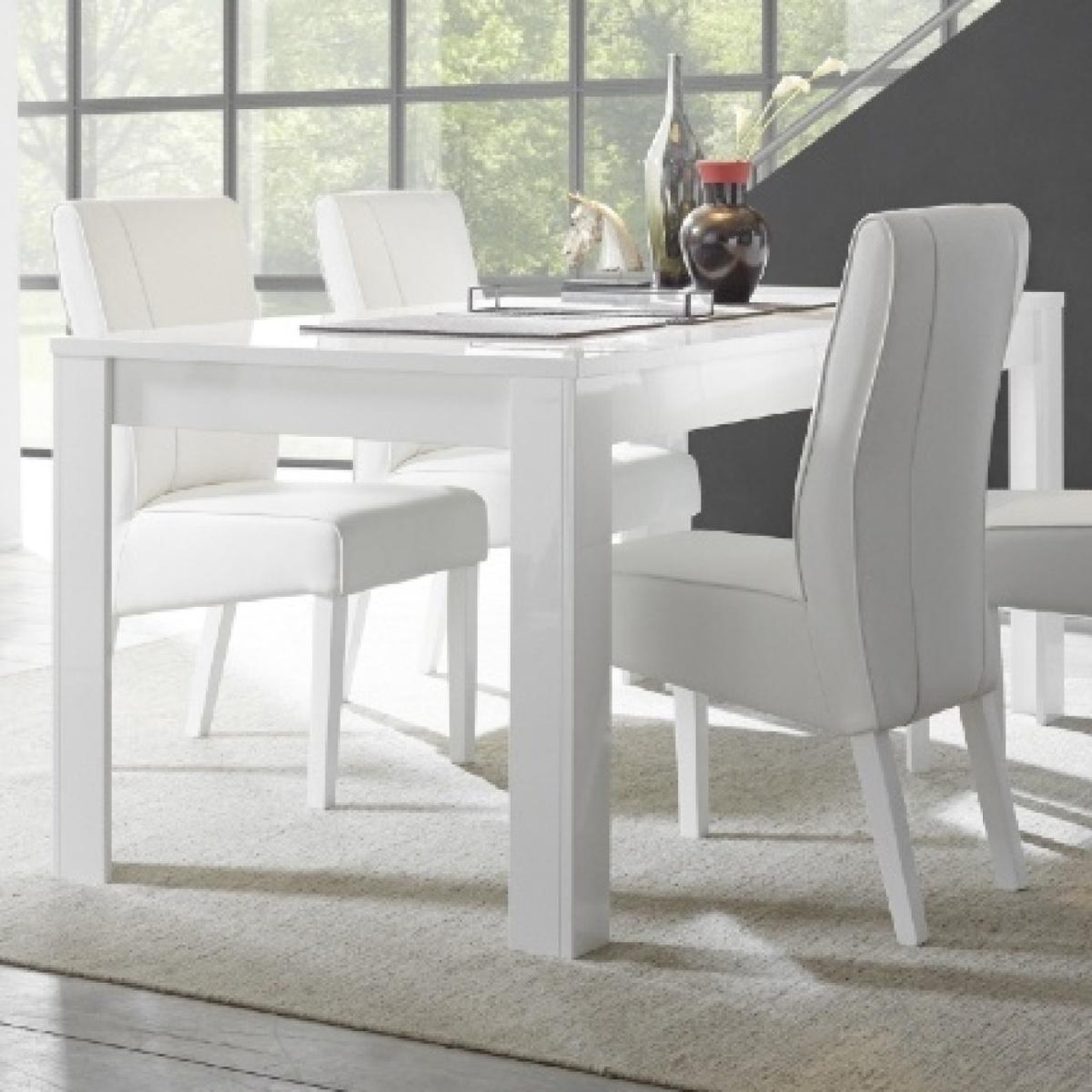 Voir la diapositive 3 : JLC KREATION Table à manger design laqué blanc 180cm MADO