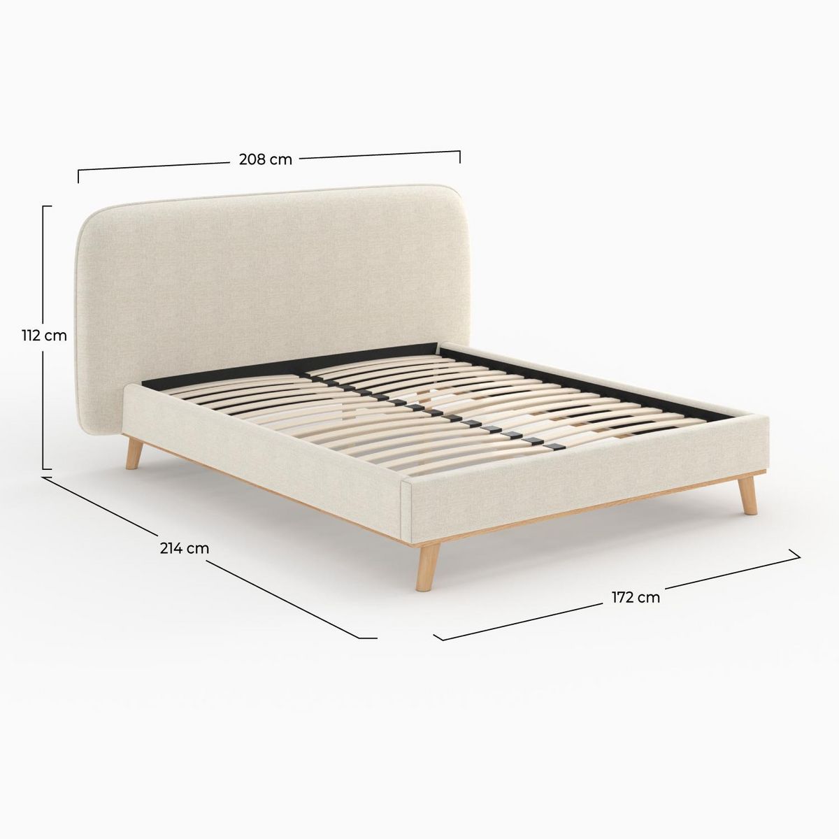 Rendez vous déco Lit double 140x190 cm en tissu gris/beige - Modjo