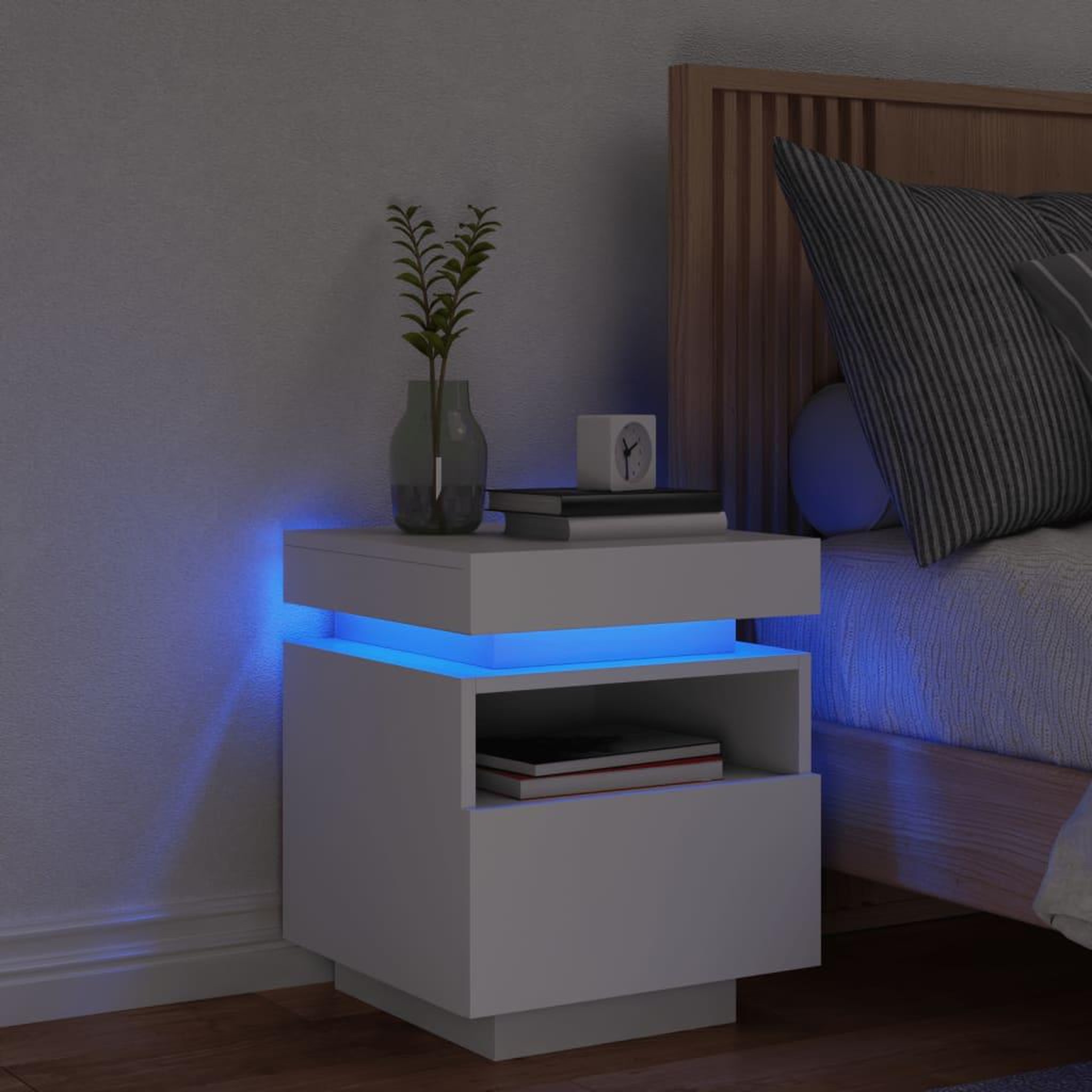 VIDAXL Armoire de chevet avec lumieres LED blanc 40x39x48,5 cm