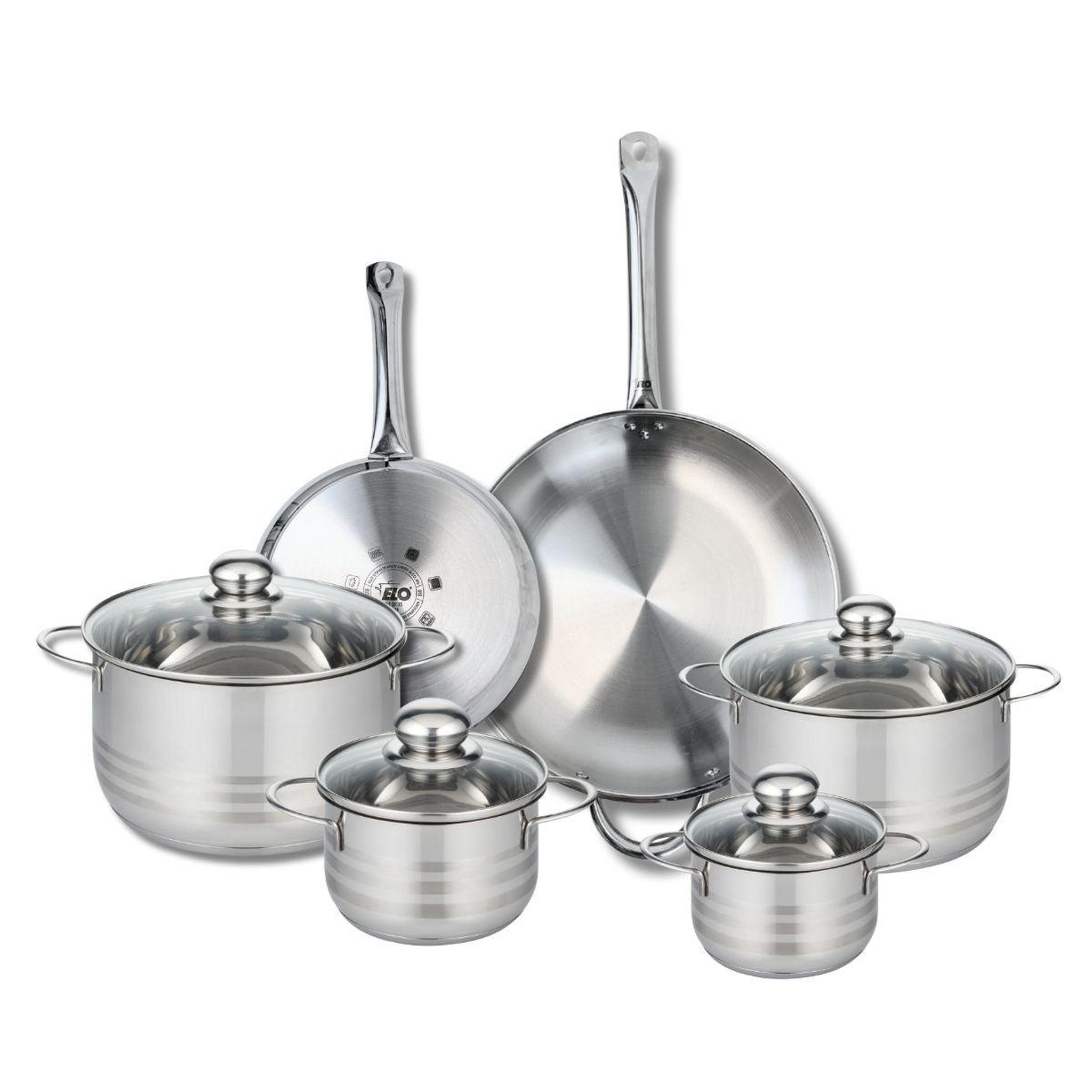 ELO Ensemble de 2 poêles de cuisson 24 et 32 cm et 4 faitouts 14, 16, 20 et 24 cm elo profi brillant