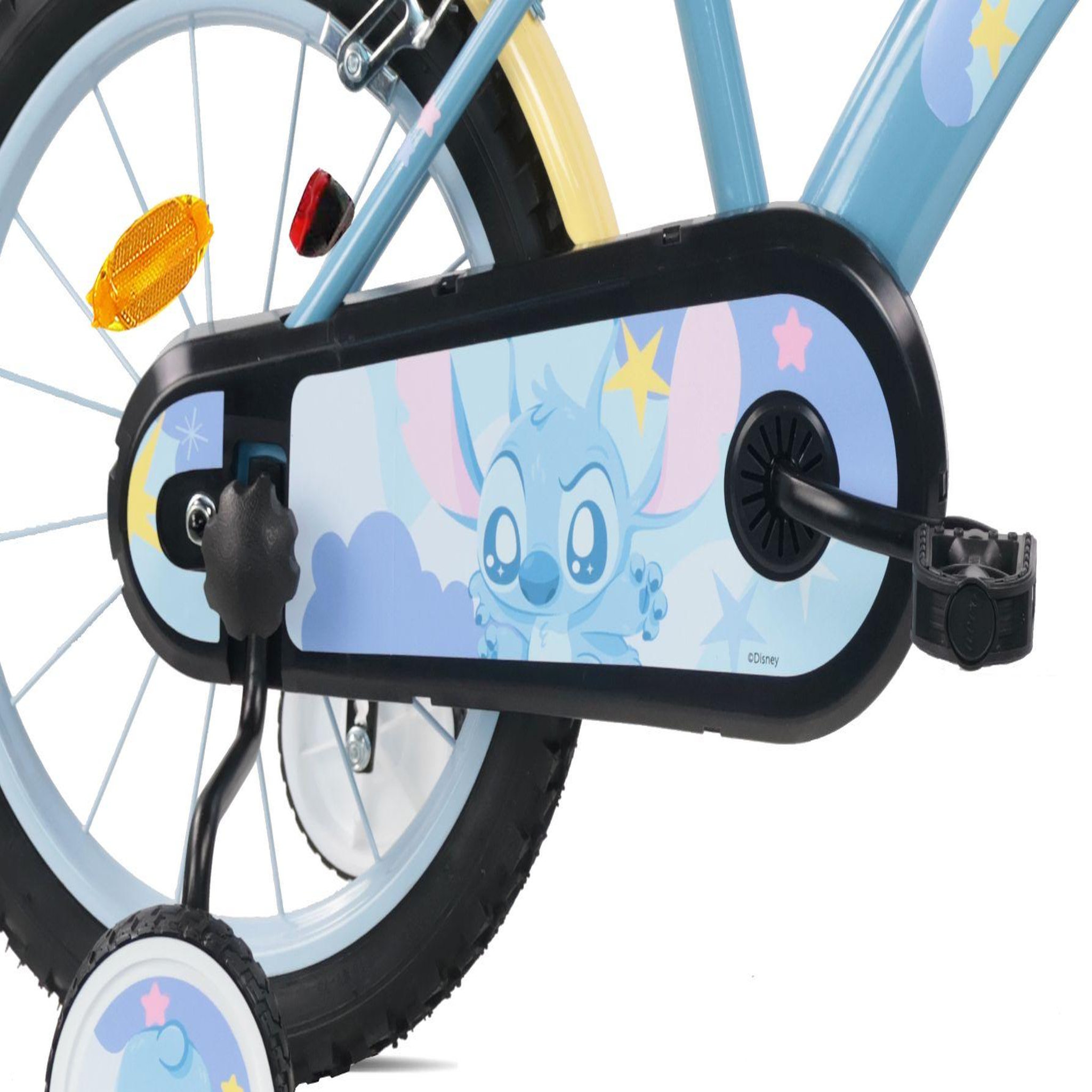 Voir la diapositive 6 : DISNEY Vélo enfant 16'' STITCH de Disney pour enfant de 100 cm à 125 cm avec 2 freins, plaque avant, bidon arrière et pneus gonflables