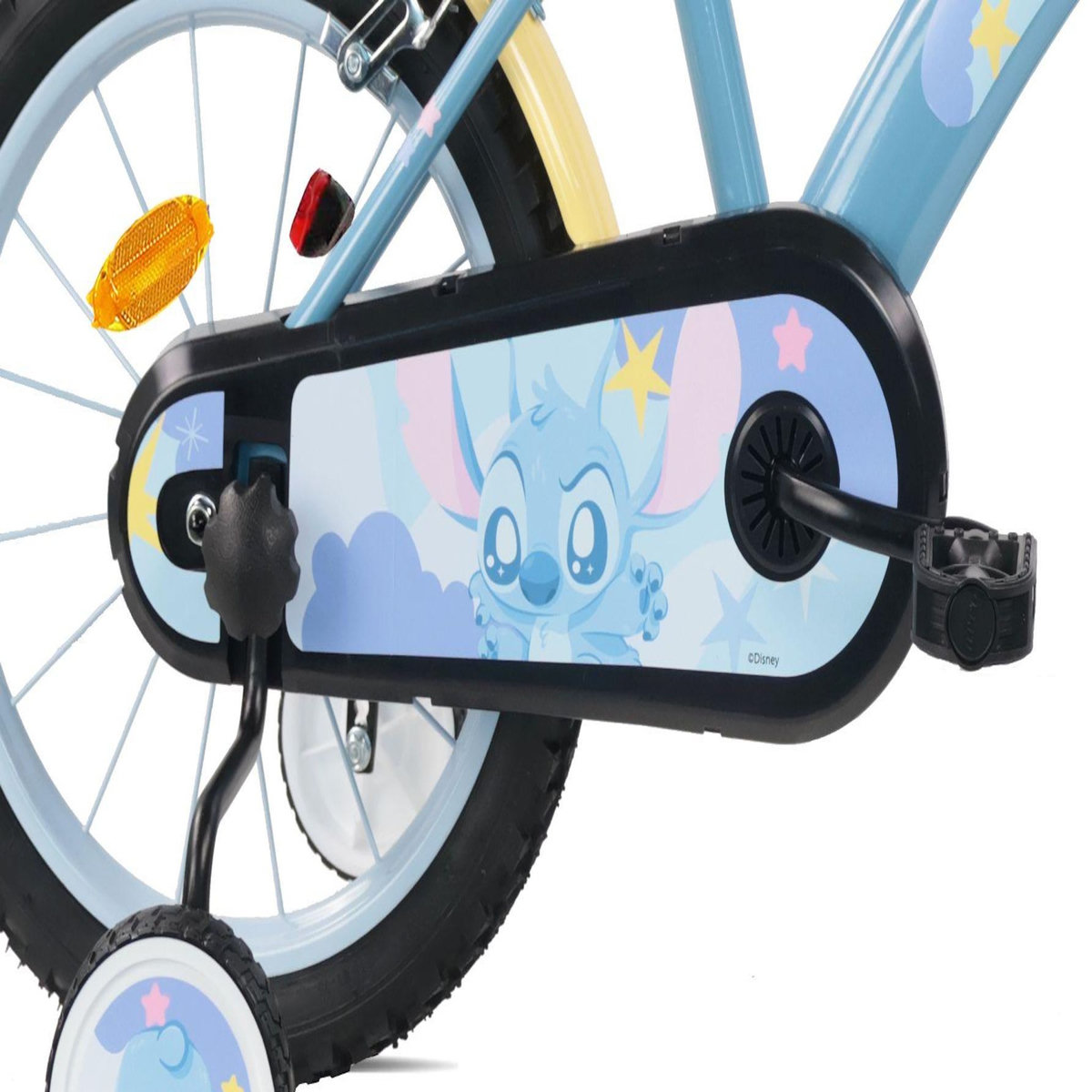 DISNEY Vélo enfant 16'' STITCH de Disney pour enfant de 100 cm à 125 cm avec 2 freins, plaque avant, bidon arrière et pneus gonflables