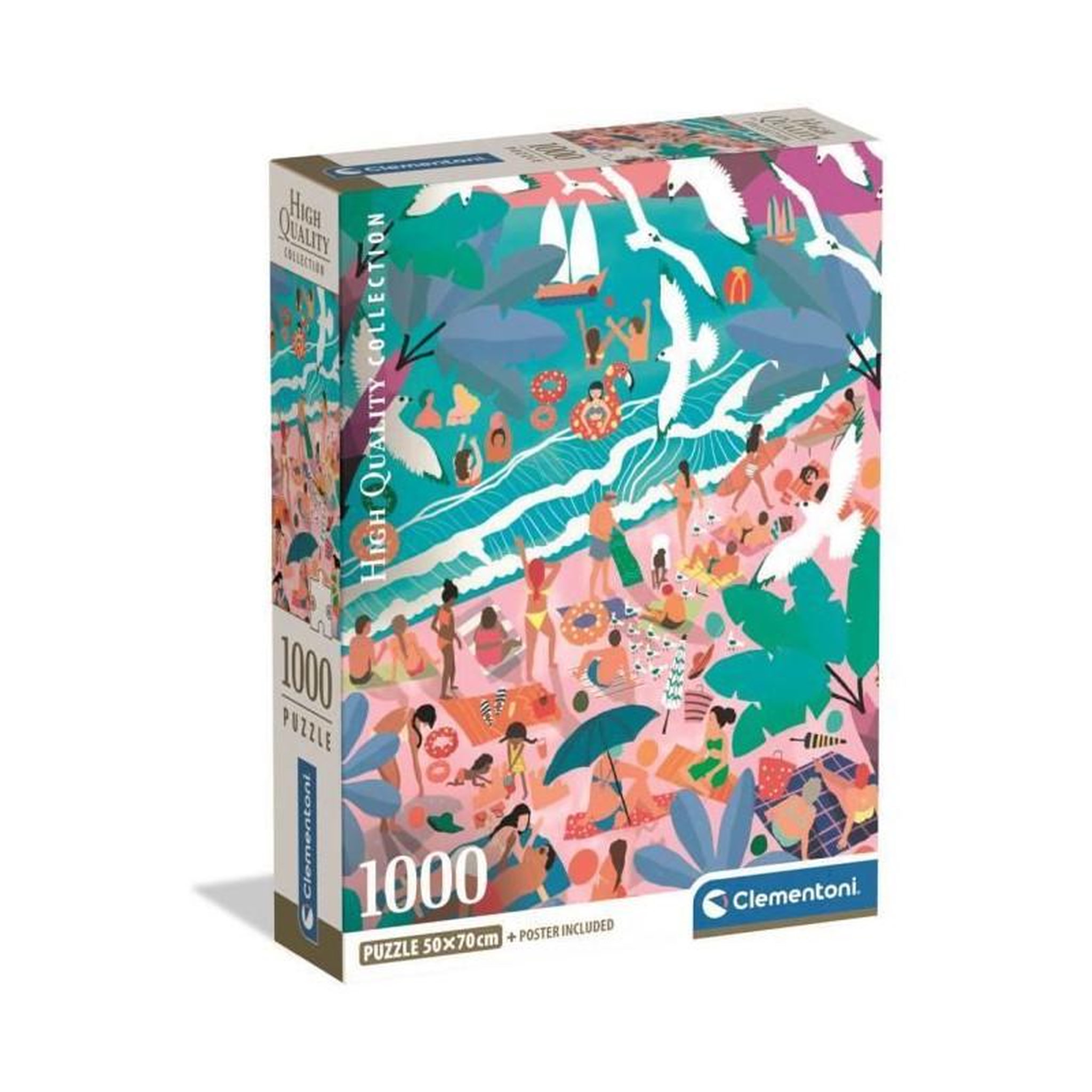 CLEMENTONI Puzzle 1000 pièces Compact Sunday at the Beach – Puzzle adulte – Clementoni