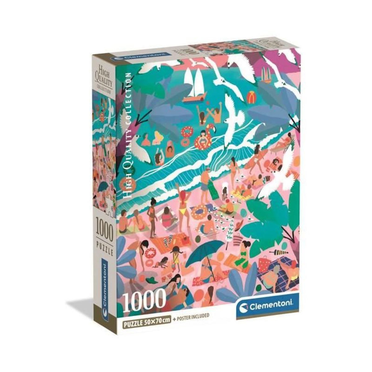 CLEMENTONI Puzzle 1000 pièces Compact Sunday at the Beach – Puzzle adulte – Clementoni