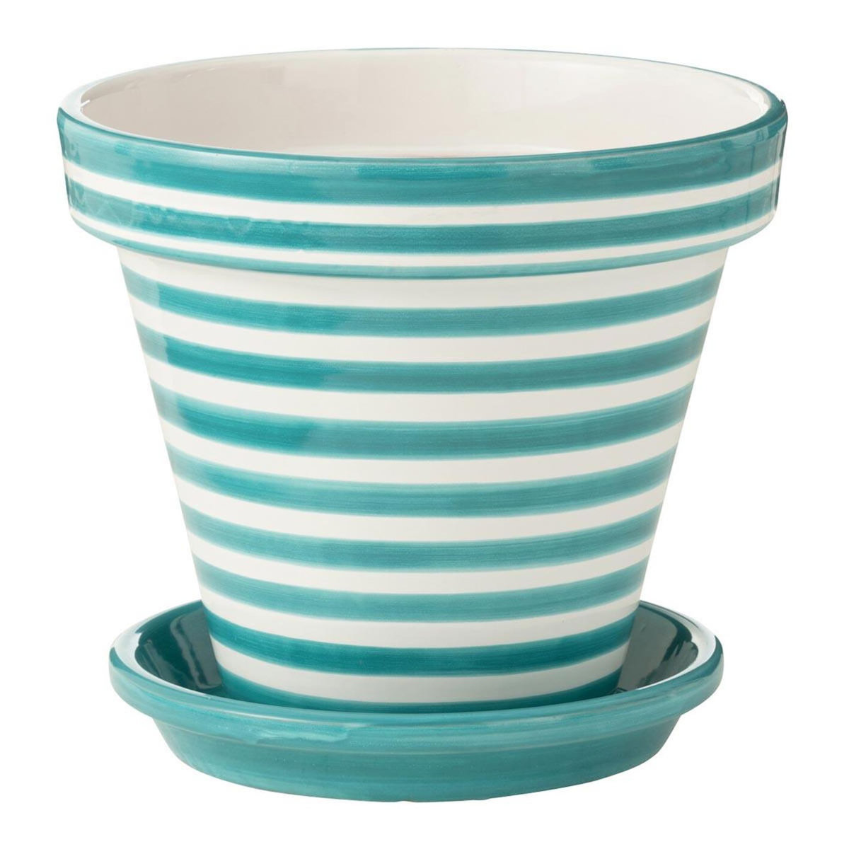 Paris Prix Pot Avec Soucoupe en Céramique  Granada Rayure  35cm Bleu Aqua