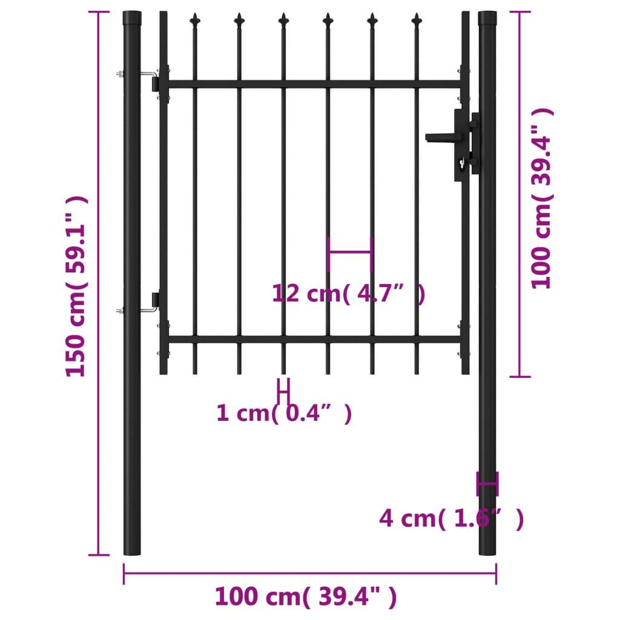 Voir la diapositive 6 : VIDAXL Portillon simple porte avec dessus a pointe Acier 1x1 m Noir