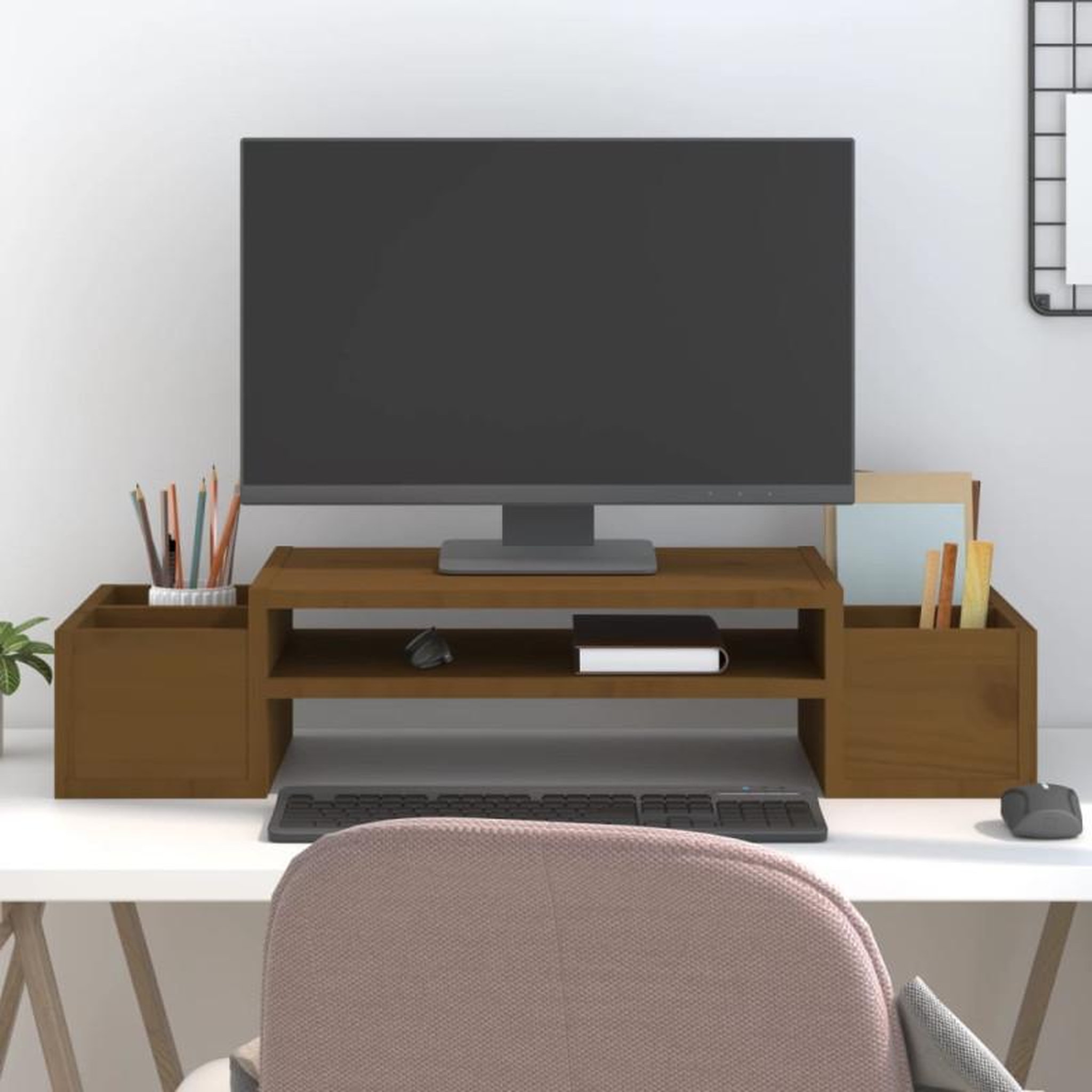 Voir la diapositive 1 : VIDAXL Support de moniteur Marron miel 70x27,5x15cm Bois de pin solide