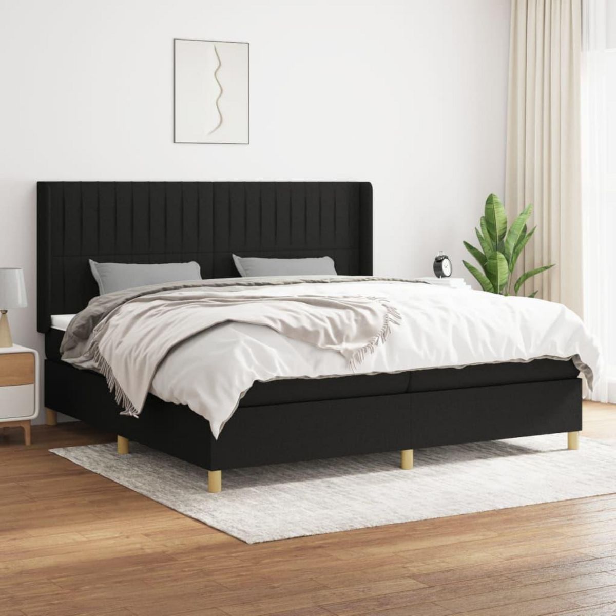 VIDAXL Sommier a lattes de lit avec matelas Noir 200x200 cm Tissu