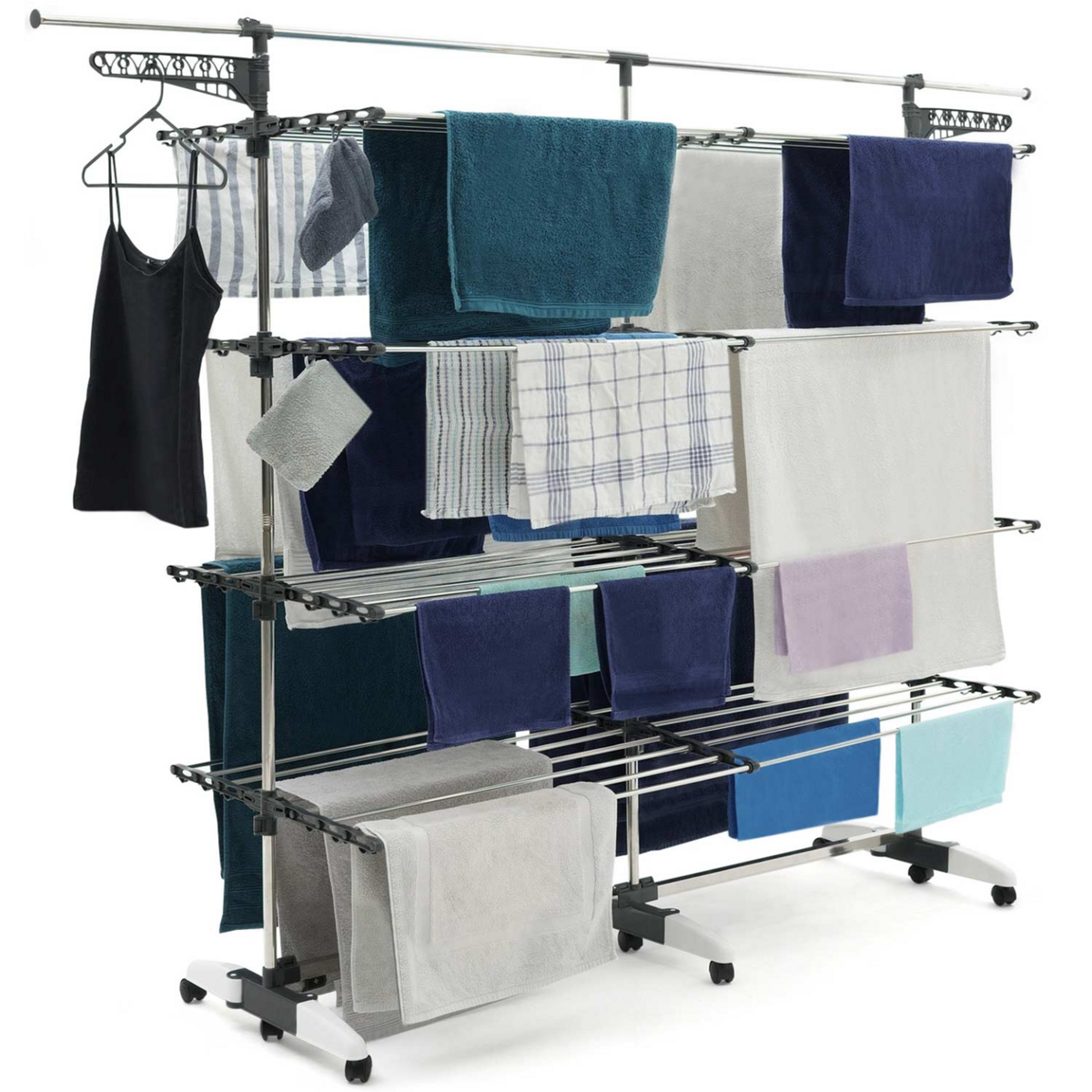 ID MARKET Séchoir à linge 60 M SUPRA XXL gris/blanc 4 niveaux + barre télescopique