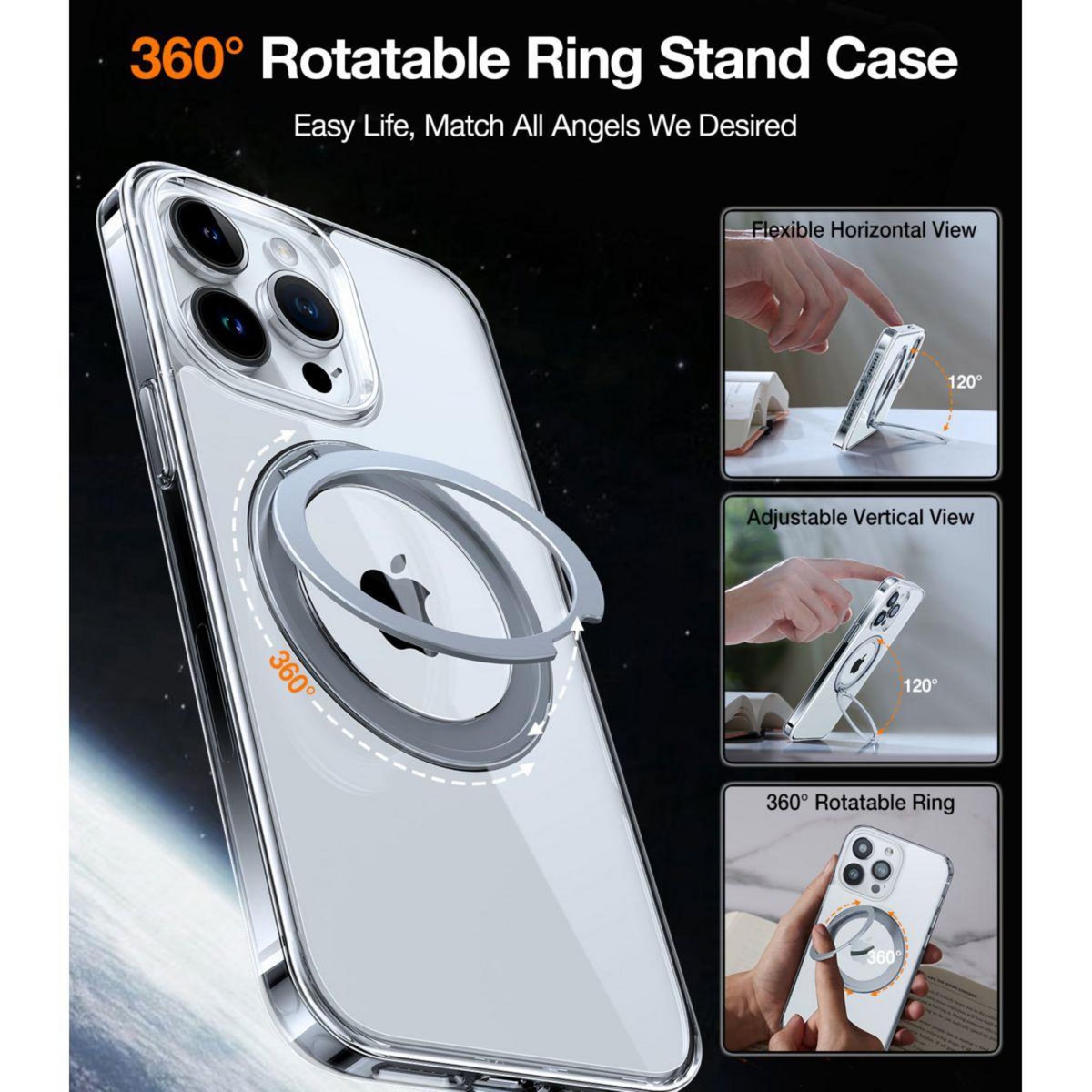 TORRAS Coque intégrale iPhone 15 Pro MagSafe + support rotatif