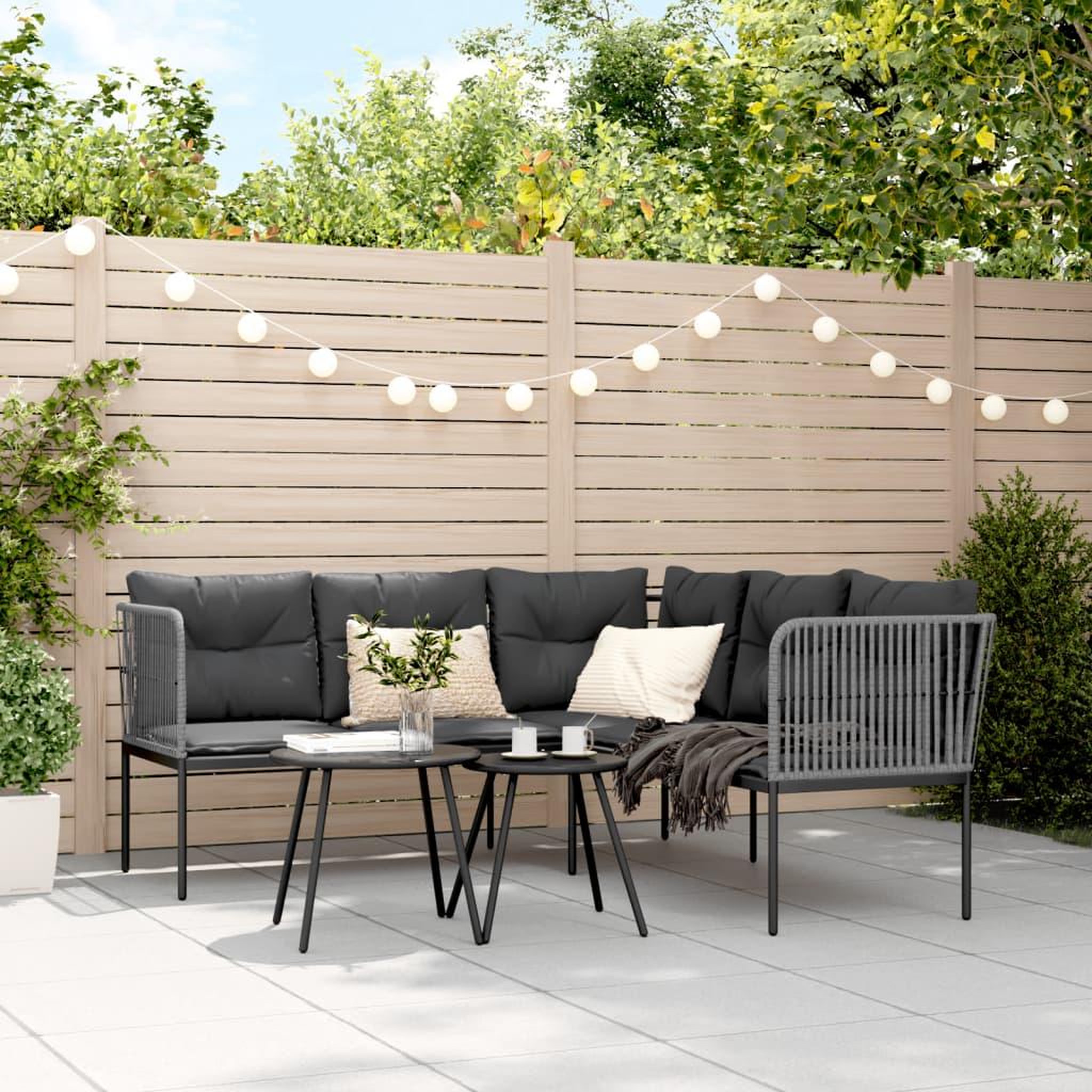 Voir la diapositive 3 : VIDAXL Canape de jardin avec coussins forme de L noir acier textilene