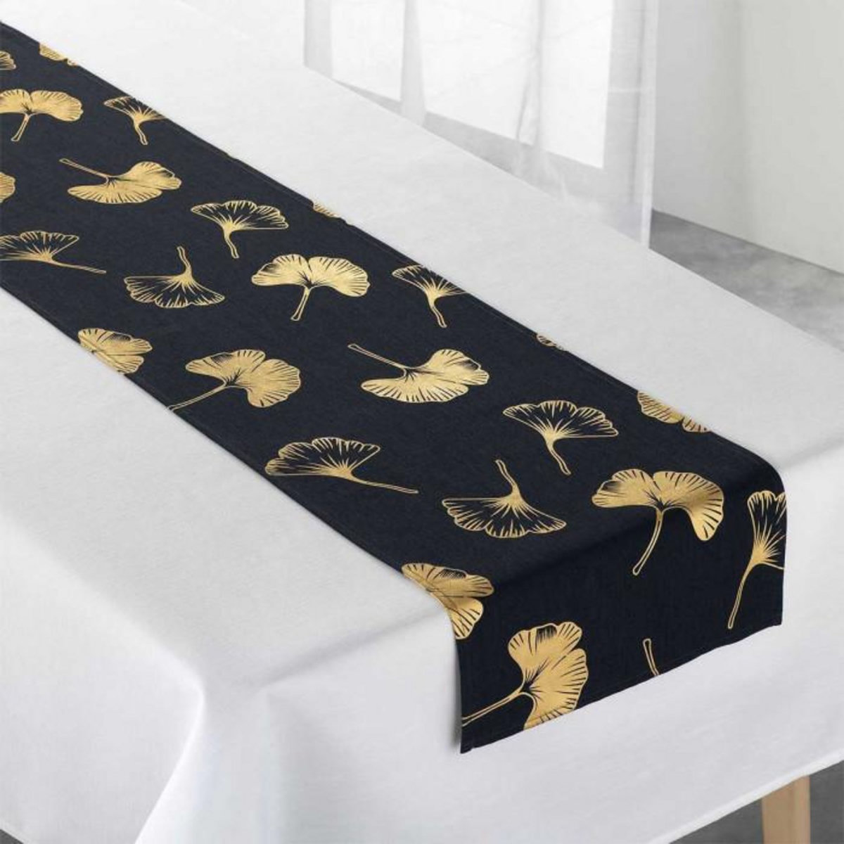 Paris Prix Nappe & Chemin de Table  Euphoria  140x250cm Blanc & Noir