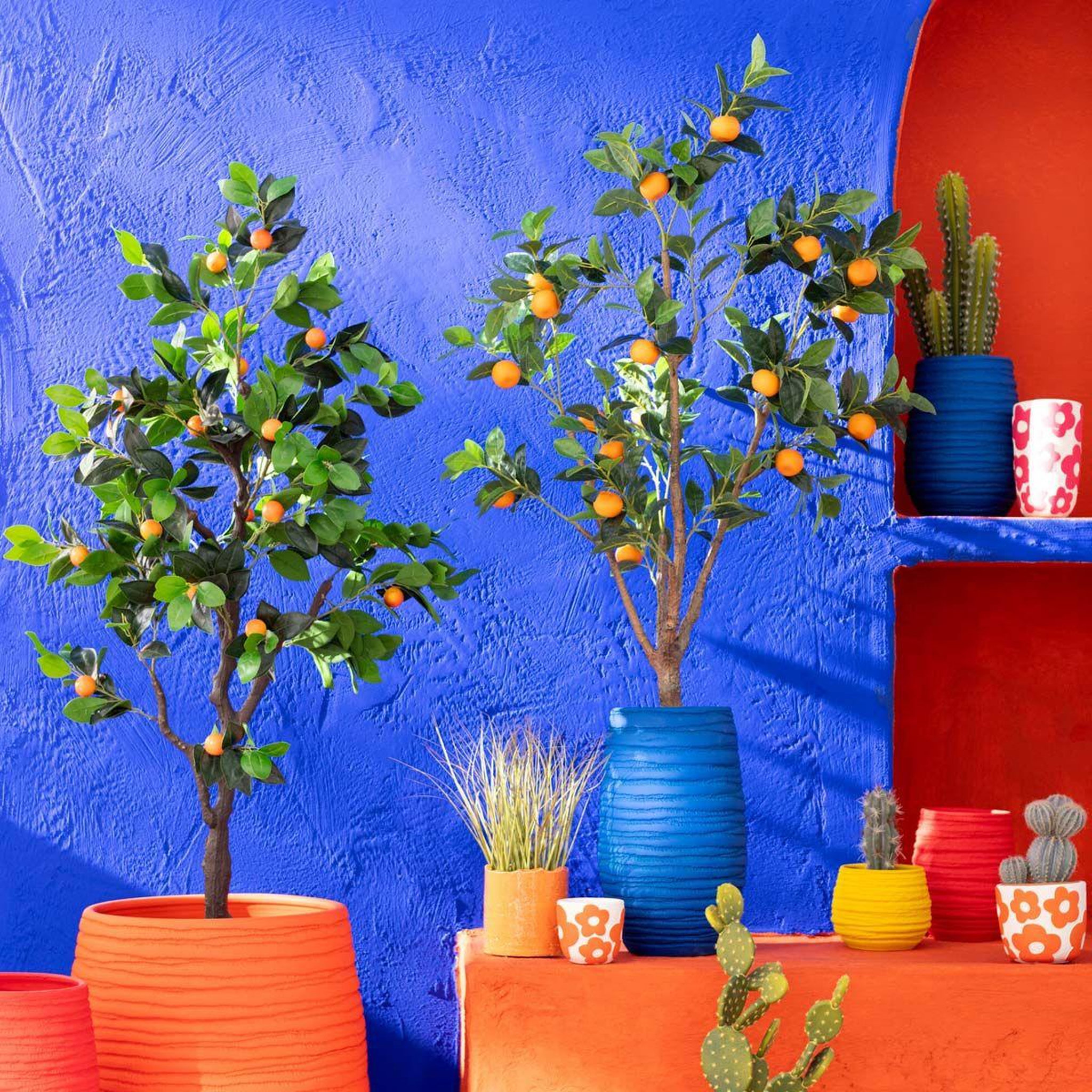 Voir la diapositive 2 : J-LINE Arbre artificiel en pot  oranger  130cm vert