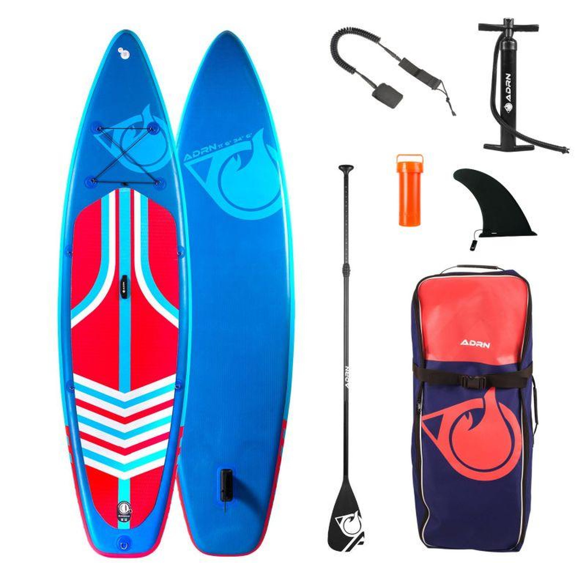 ADRENALIN Paddle Gonflable TOURER 11'6 34'' 6'' (350x86x15cm) avec Pompe, Pagaie, Dérive, Leash et Sac de transport